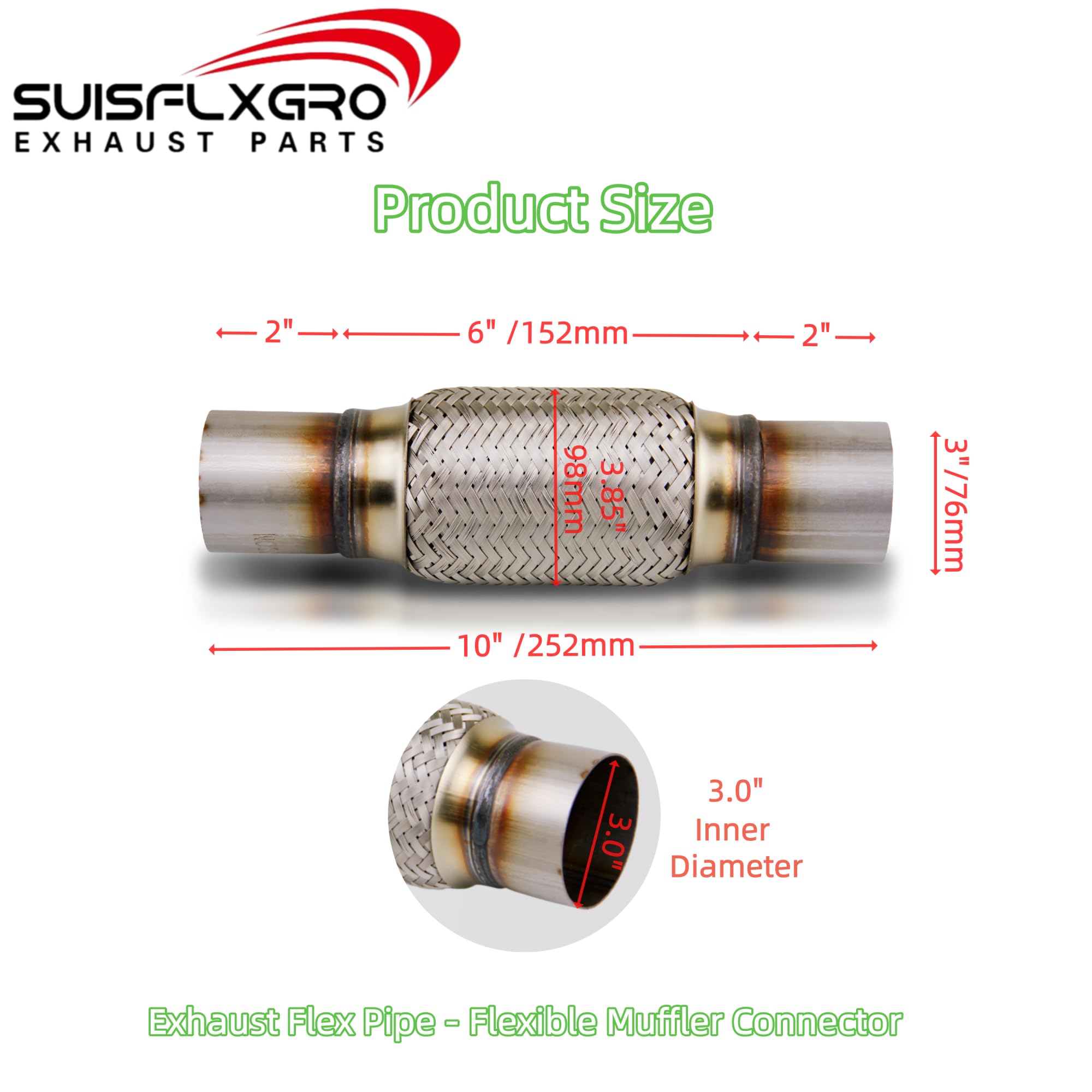 SUISFLXGRO installed mid-pipe on truck reducing vibration and noise