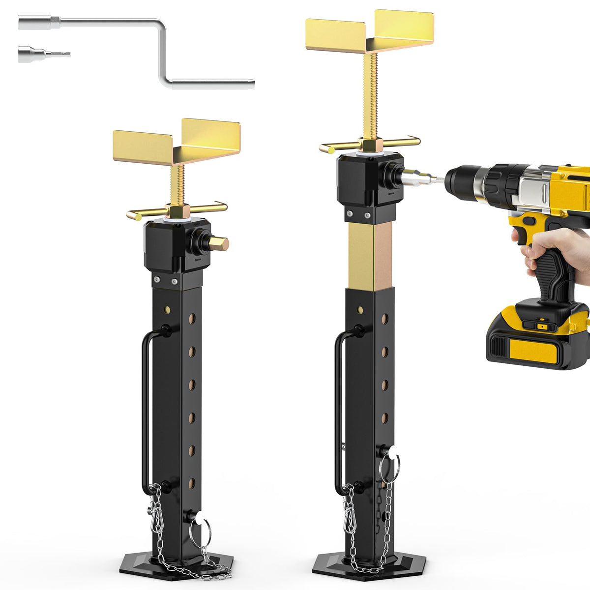 Sulythw front view of support jack showing full unit and stability benefit