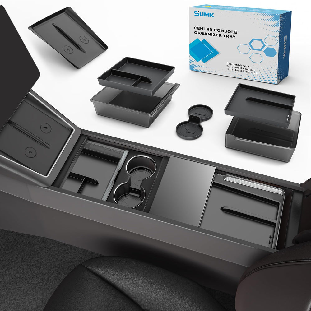 SUMK center console overview showing tidy compartments and OEM fit