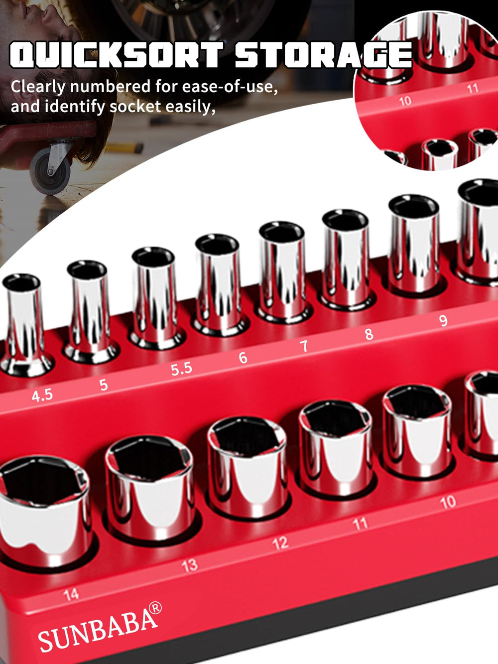 SUNBABA trays mounted on a toolbox side for space-saving, easy access