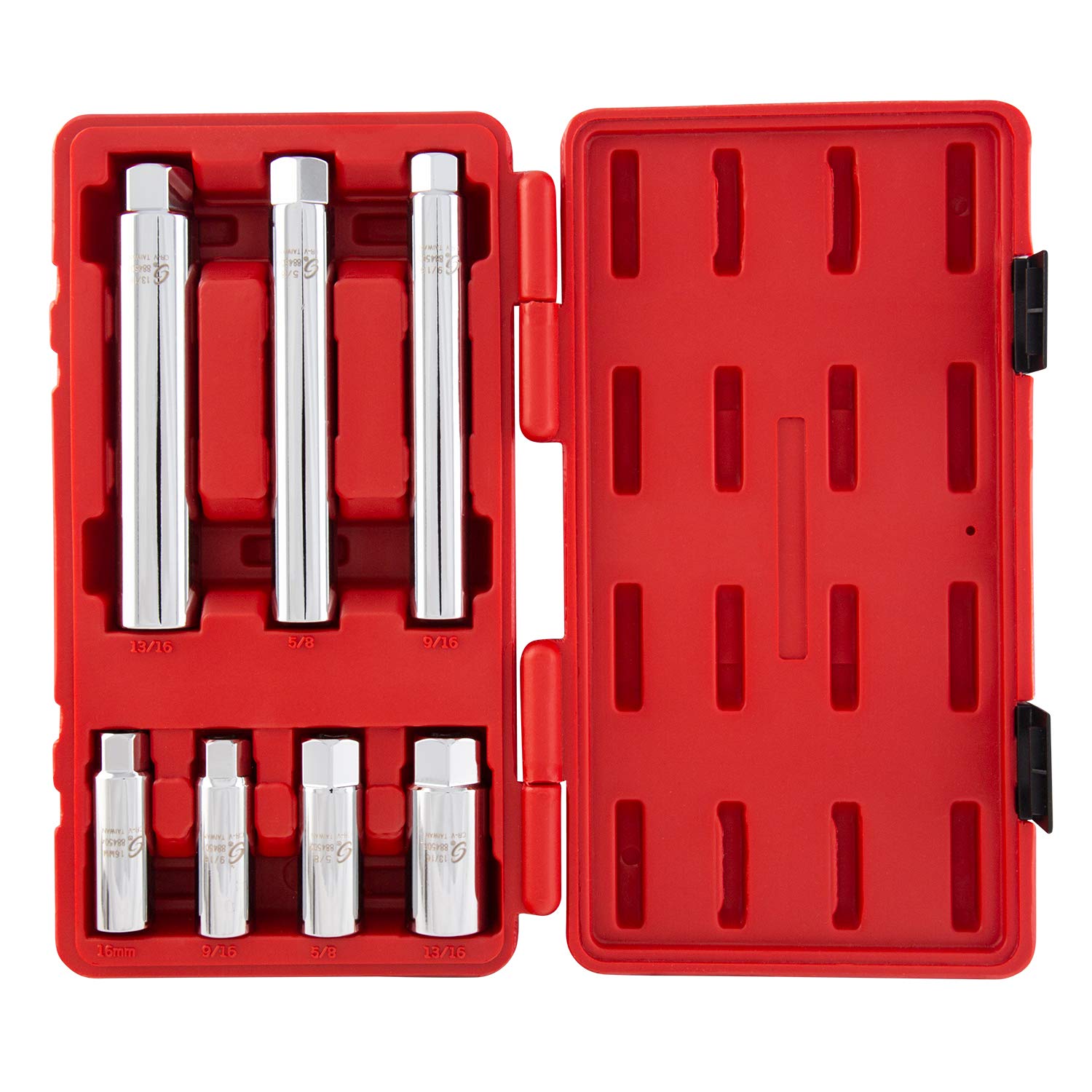 Sunex Tools 8845 front view open case shows organized sockets and quick selection benefit