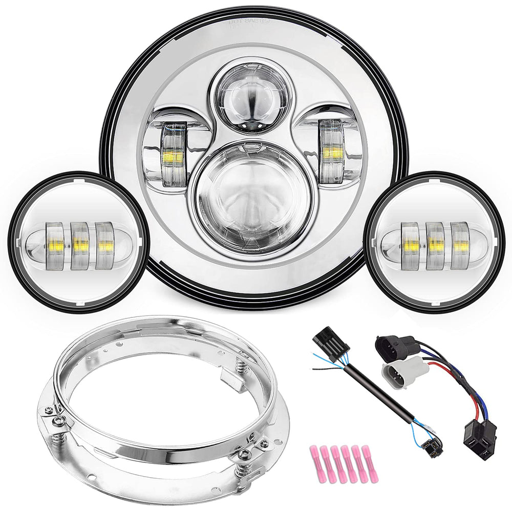SUNPIE front view of 7-inch headlight showing design and chrome trim benefit improved visibility