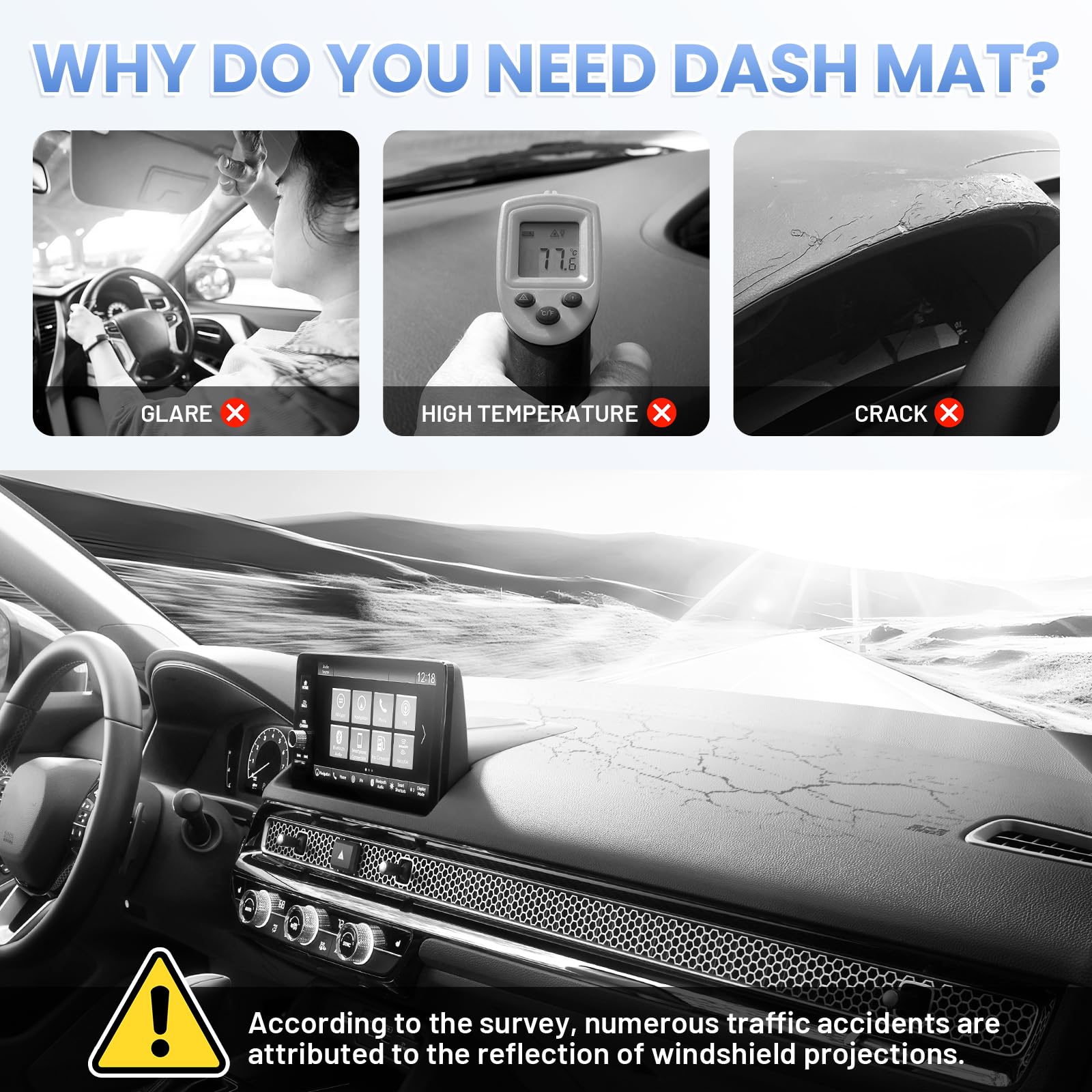 Sunsdrew scale image with hand showing precise custom fit for Honda Civic dash