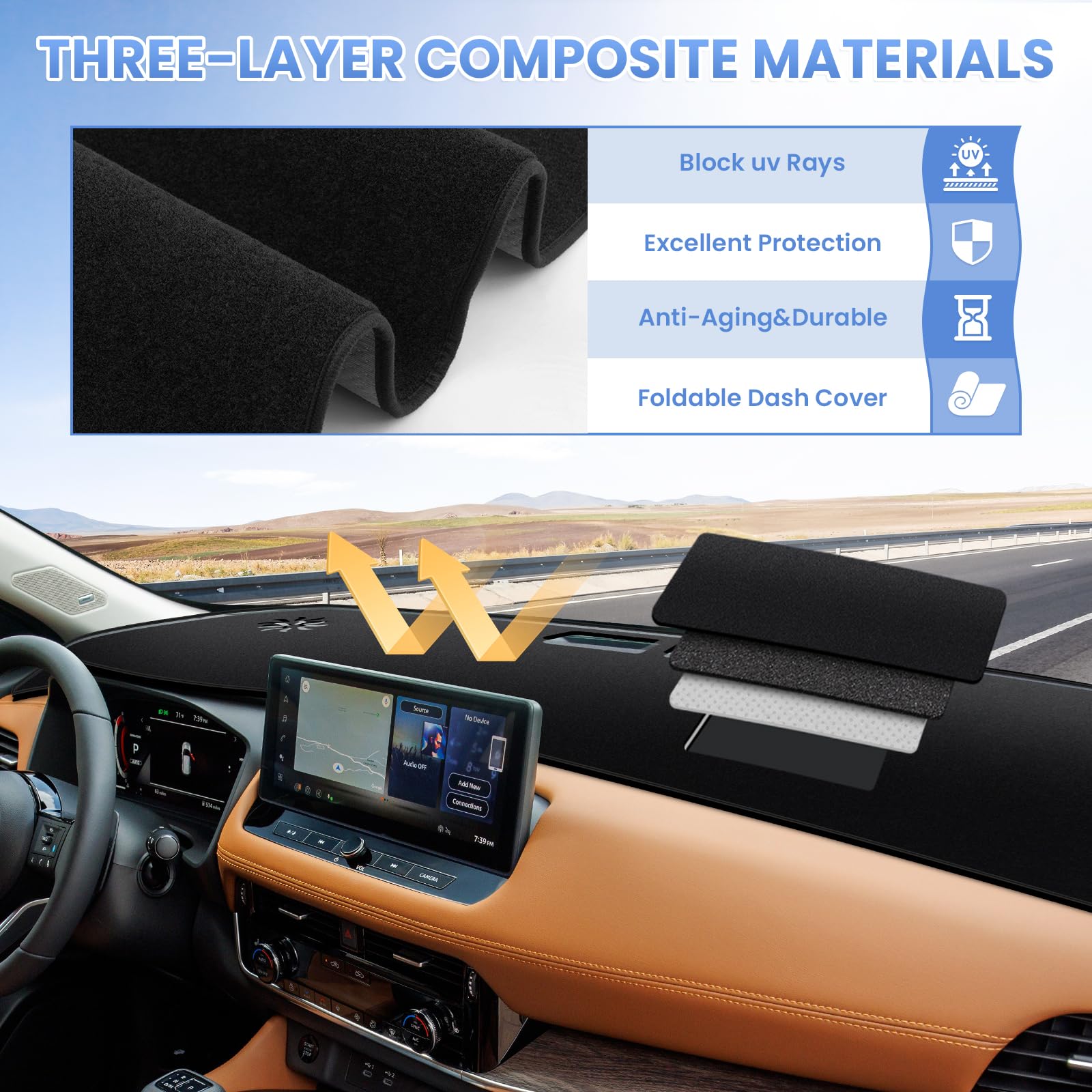 Sunsdrew mat reducing windshield glare in bright sunlight for improved driving visibility