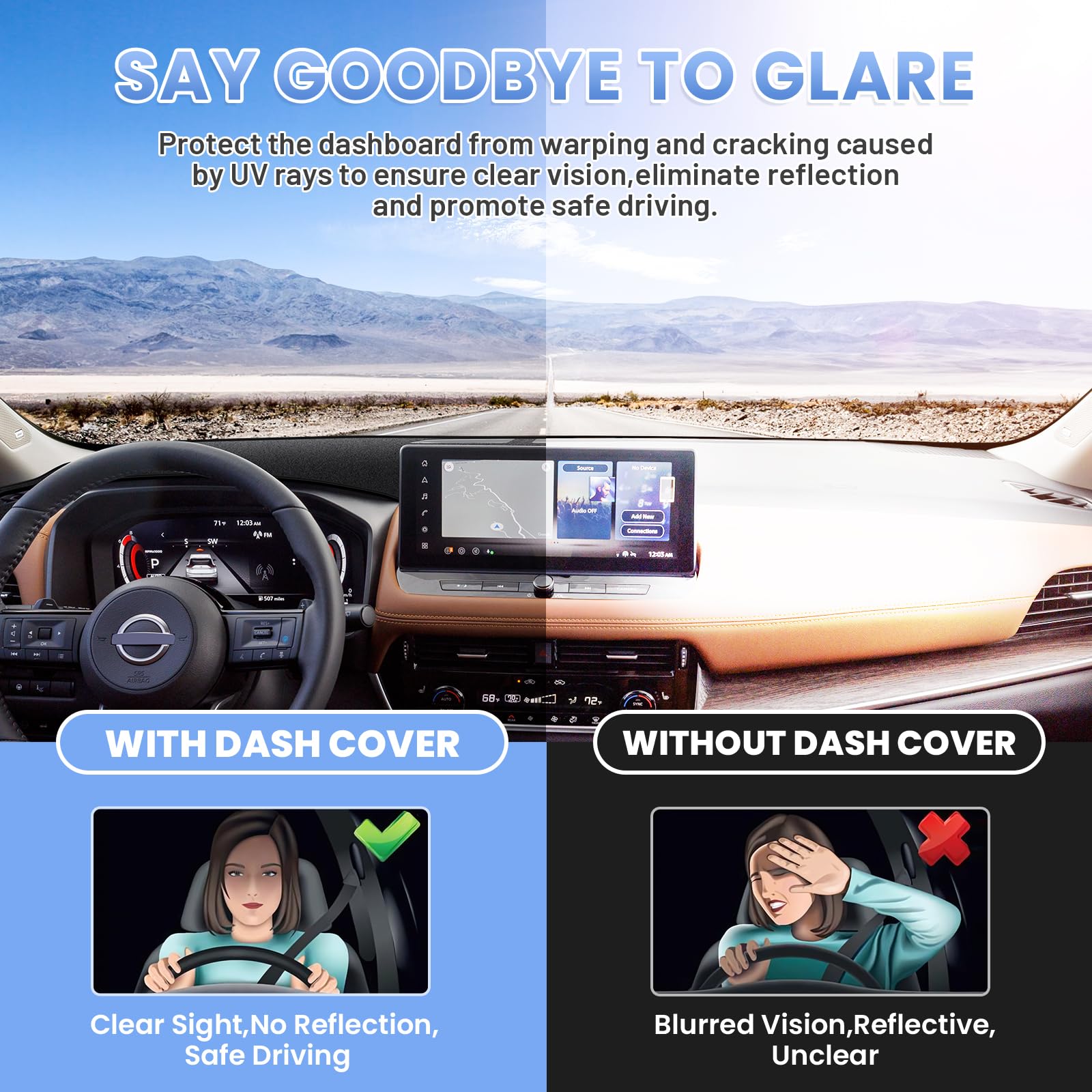 Sunsdrew installed on Nissan Rogue dashboard demonstrating clean fit and refined look