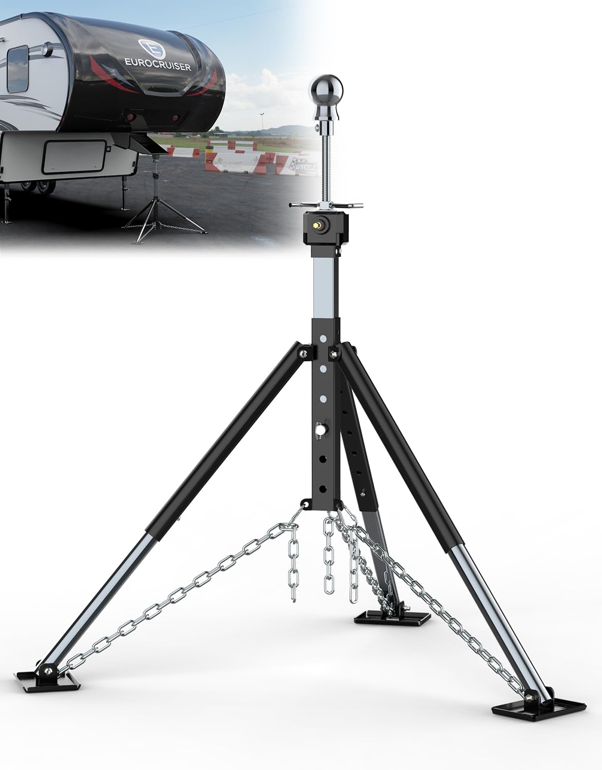 SUNSHINE FARMRE front view of tripod stabilizer showing sturdy frame and 5,000 lb capacity benefit