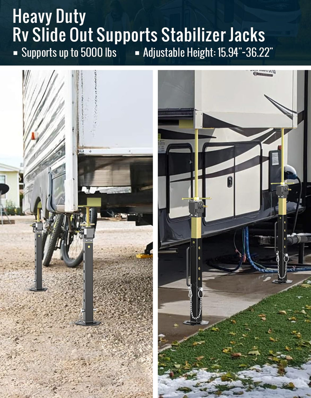 SUNSHINE FARMRE support installed under RV slide-out reduces sag and stabilizes the camper