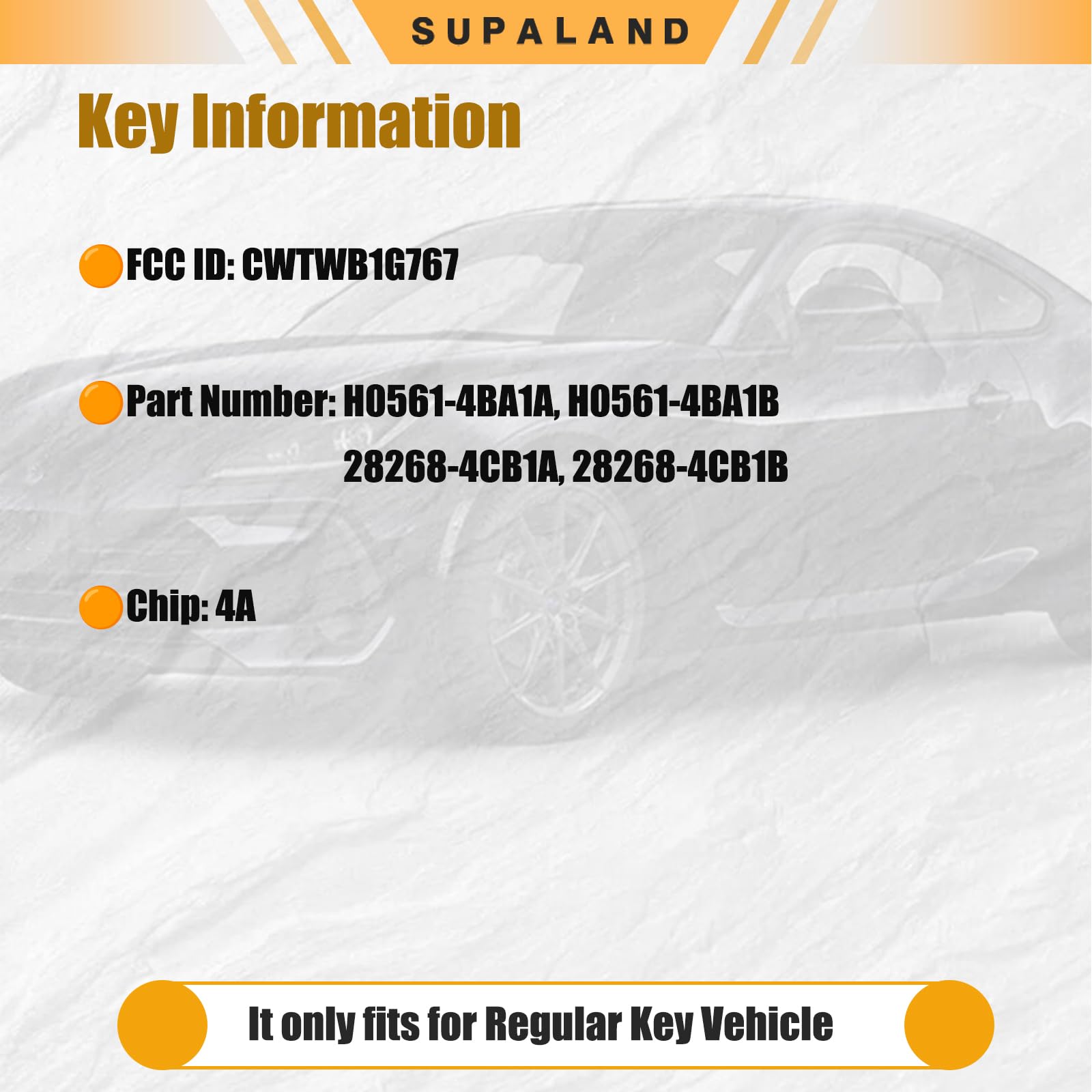 SUPALAND rear label close-up showing FCC ID and part numbers for easy verification