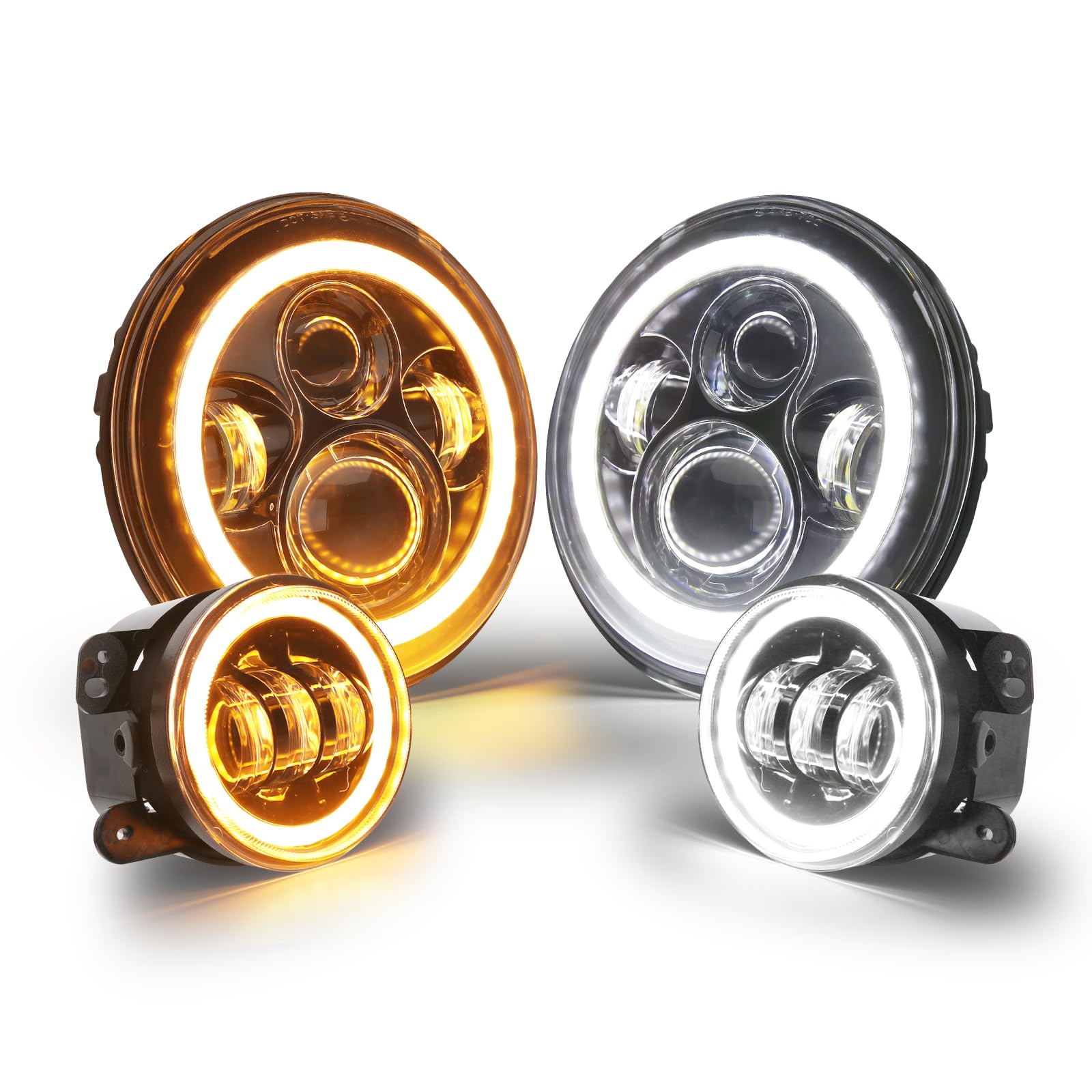 SUPAREE front view of round headlights and fog lights showing bold styling and improved visibility