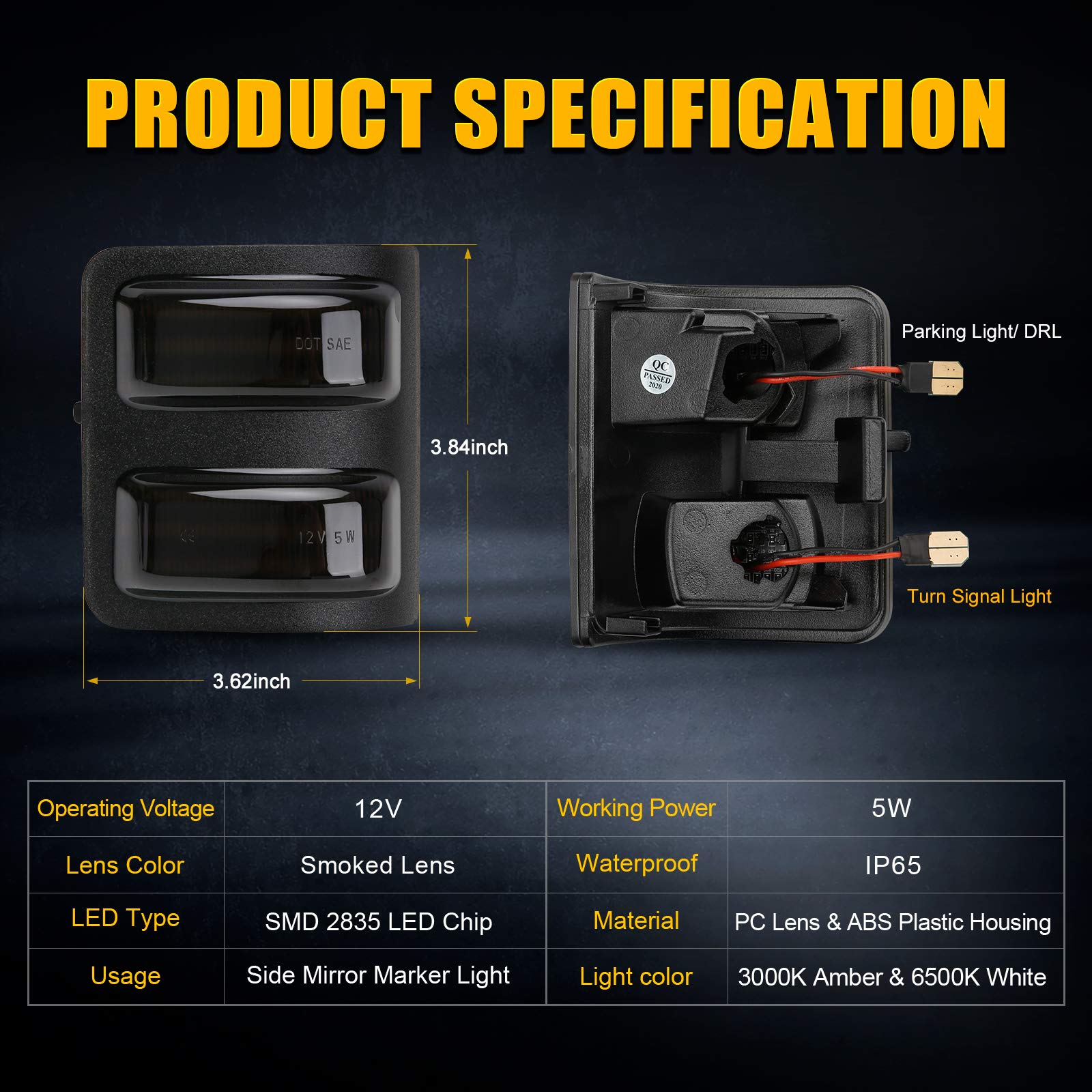 SUPAREE amber sequential turn signal active on mirror demonstrating attention-grabbing animation