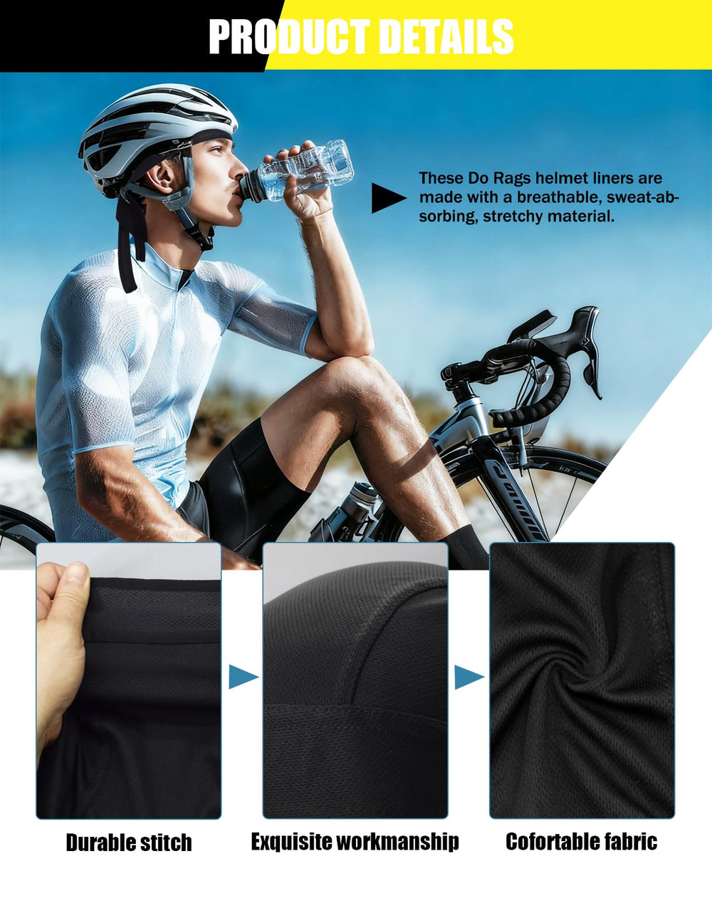 Supeniu doo rag worn under motorcycle helmet for cooling protection