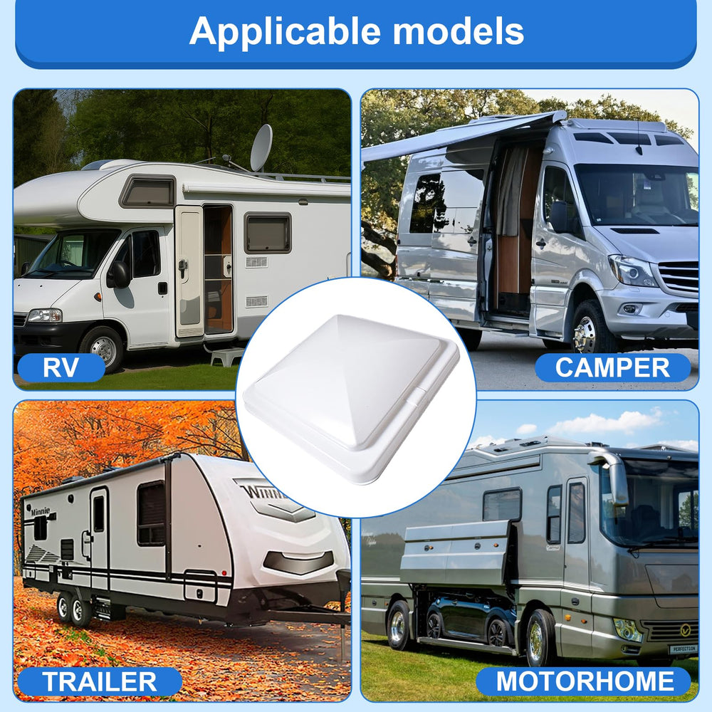 Supermotorparts vent cover mounted on RV roof illustrating easy fit benefit