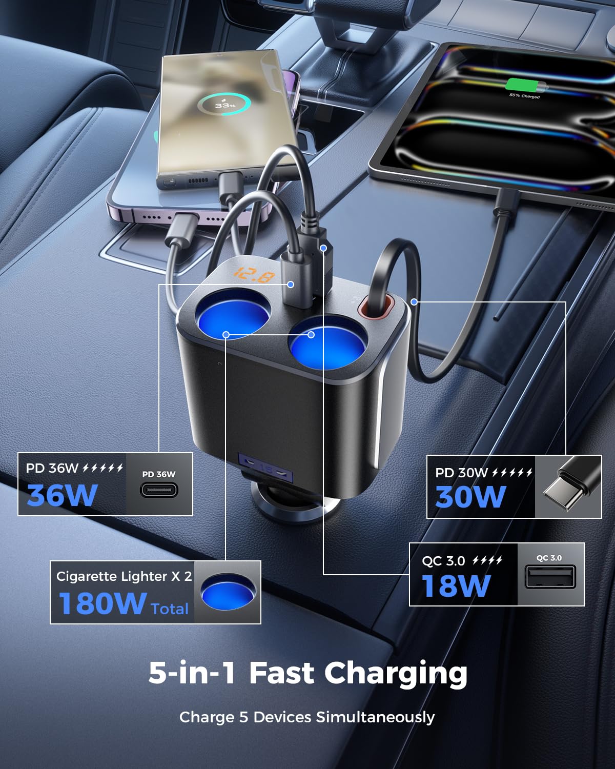 SUPERONE top view of USB‑C and USB‑A ports for versatile fast charging