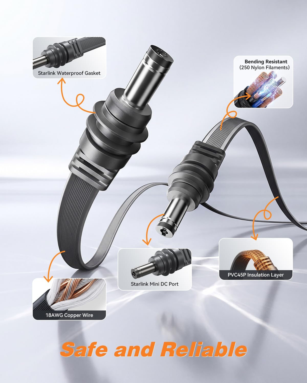 SUPERONE Starlink Mini cable length comparison showing 16.4 ft reach advantage