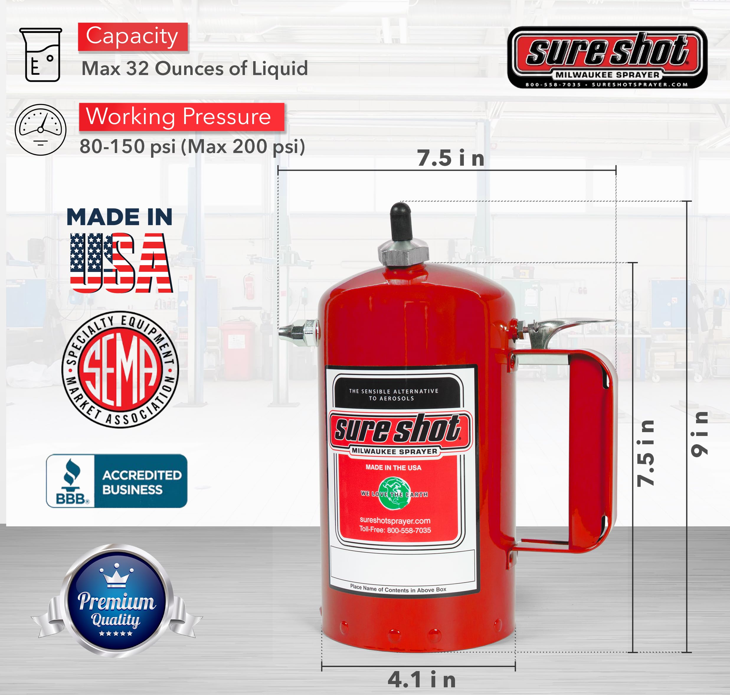 SURE SHOT top valve and air chuck port demonstrating easy pressurizing and shop compatibility