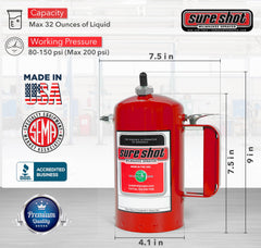 SURE SHOT top valve and air chuck port demonstrating easy pressurizing and shop compatibility