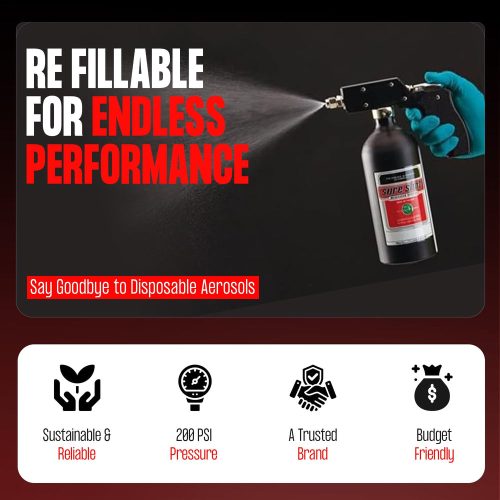SURE SHOT spraying oil onto a gear, illustrating controlled application and reach