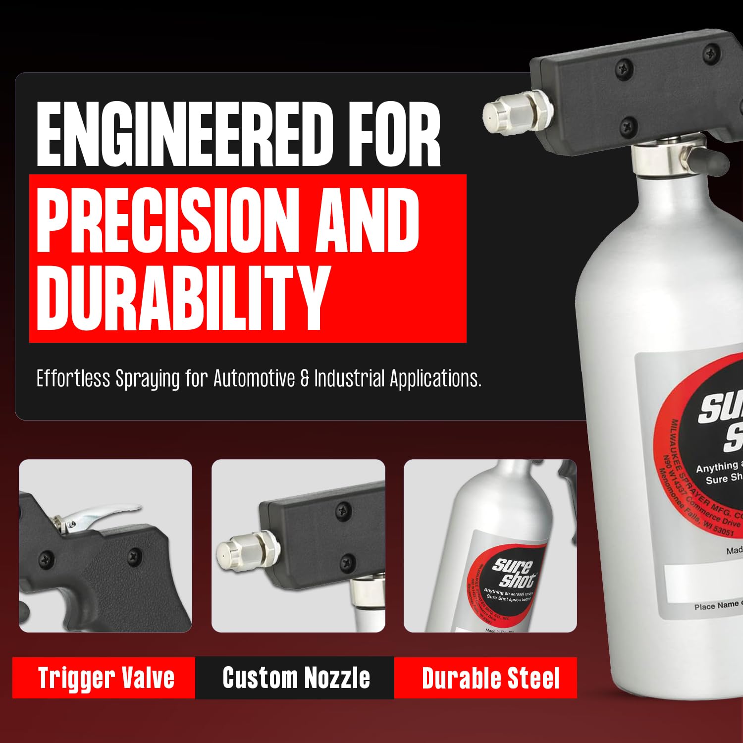 SURE SHOT held in hand to show scale and lightweight aluminum handling advantage