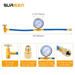 SURIEEN closeup of 2.75-inch gauge face with R134a/R12/R22 scales for clear readings