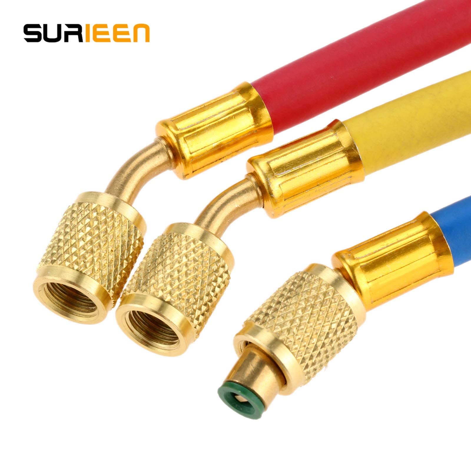 SURIEEN hoses connected to HVAC gauge set for fast charging and accurate service