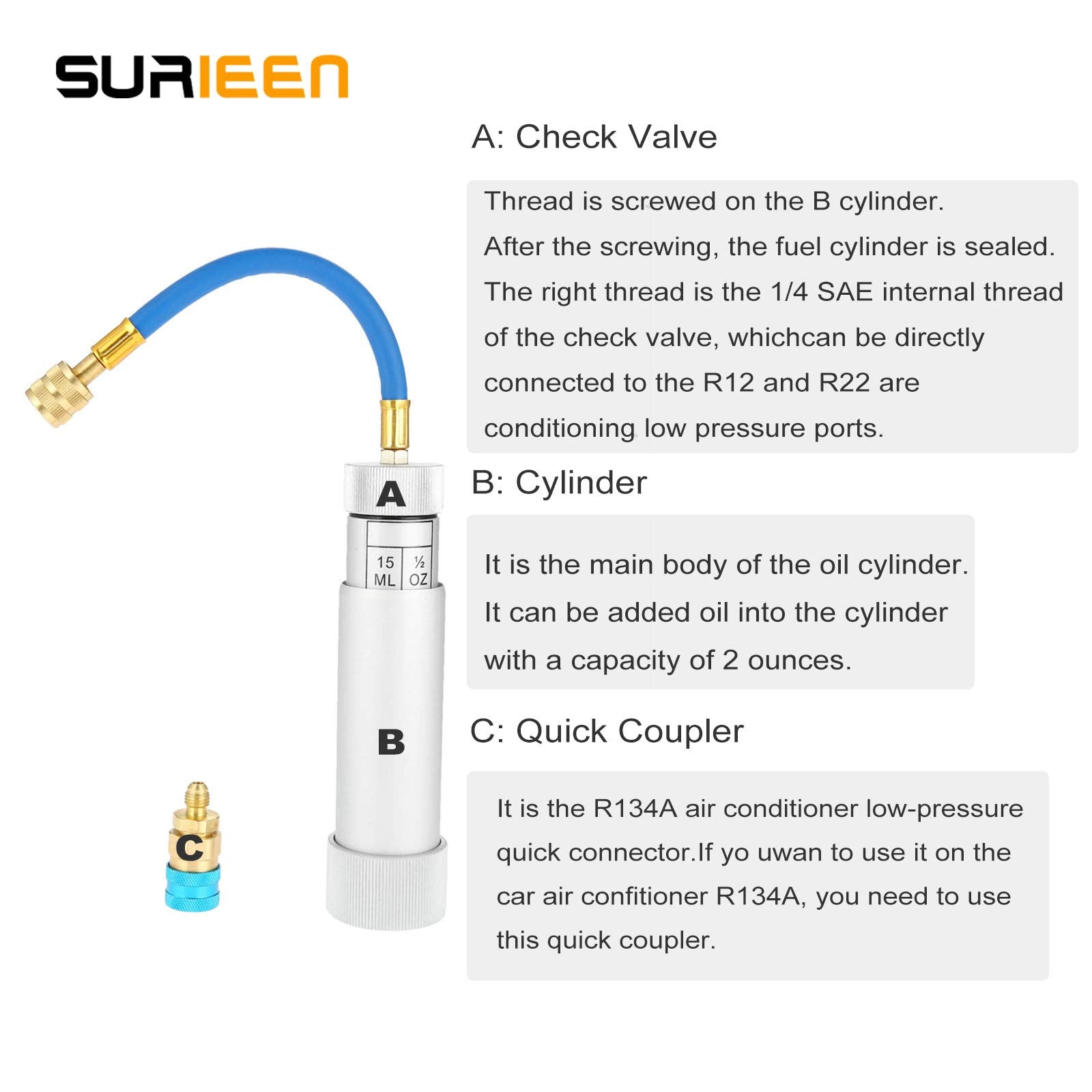 SURIEEN injector next to a tape measure showing size and portability for technicians