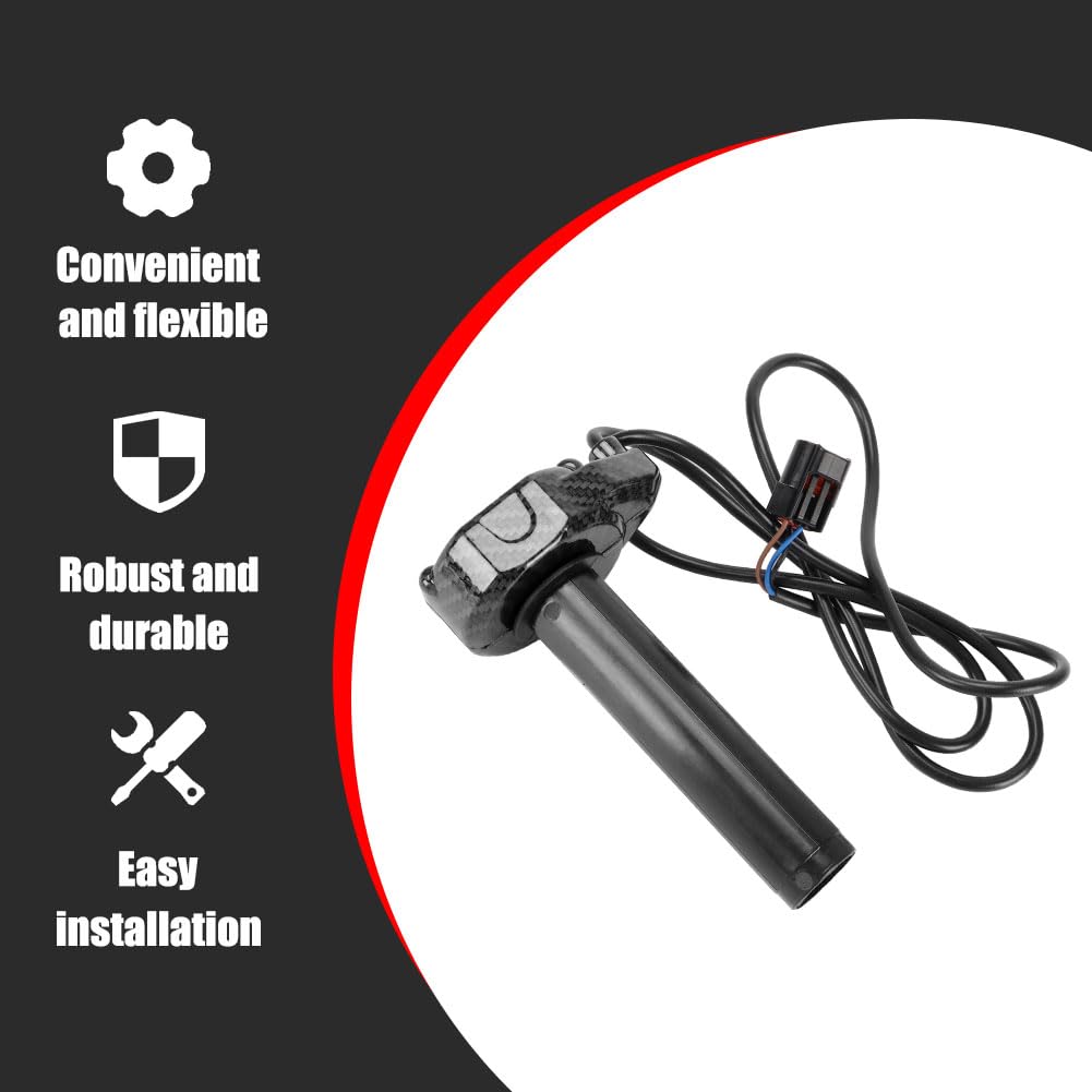 Surron throttle size comparison with hand illustrating compact ergonomic fit