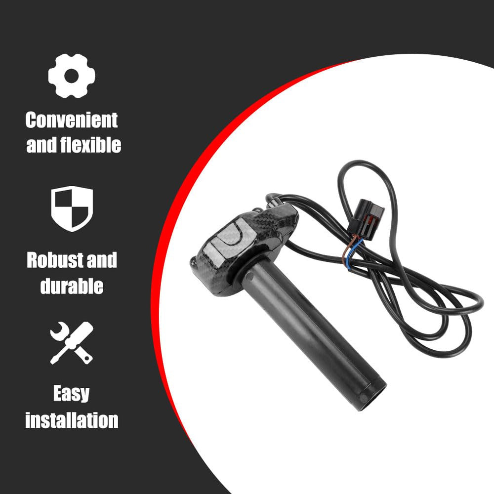 Surron throttle size comparison with hand illustrating compact ergonomic fit