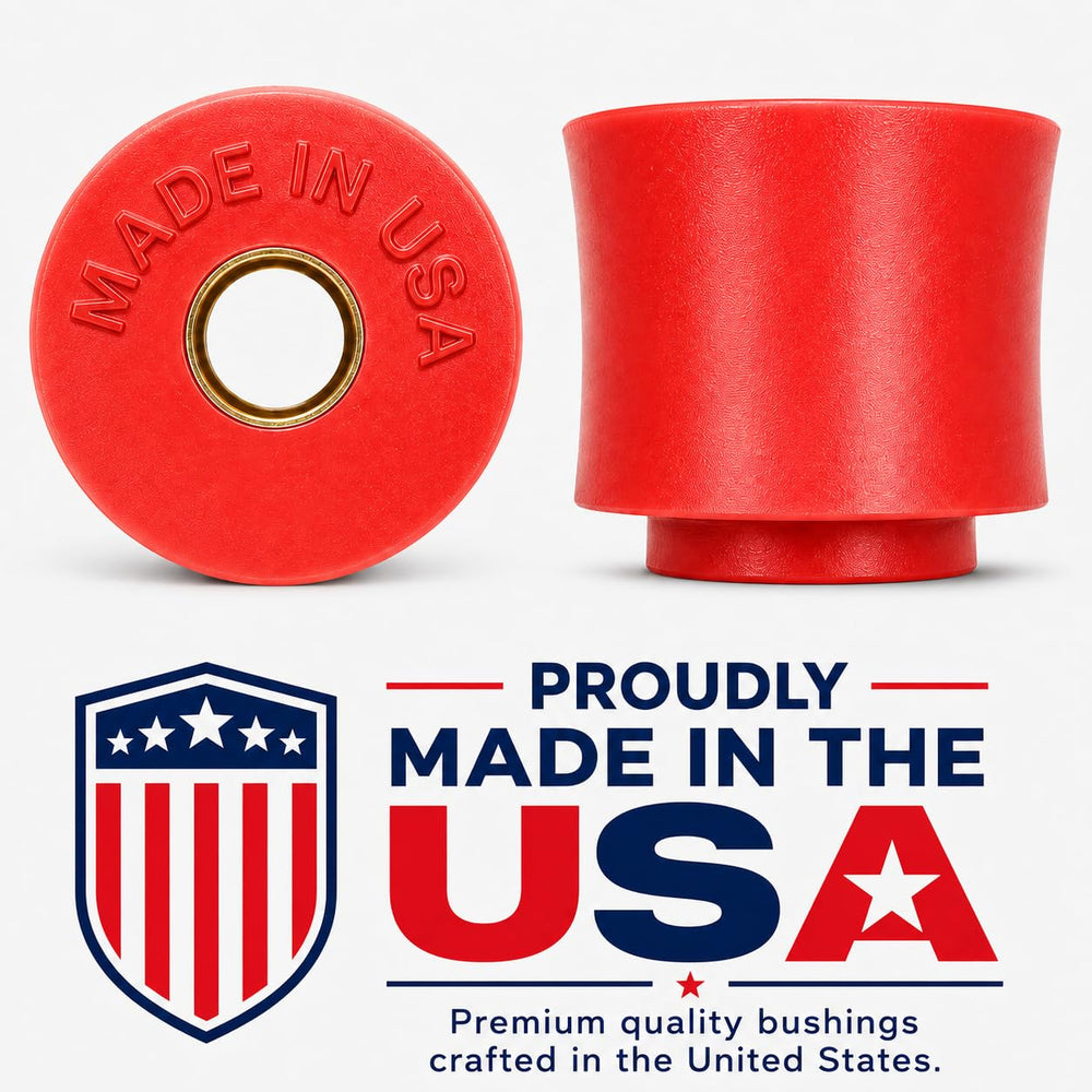 suspension dudes close-up of bushing showing USA-made quality and long wear life