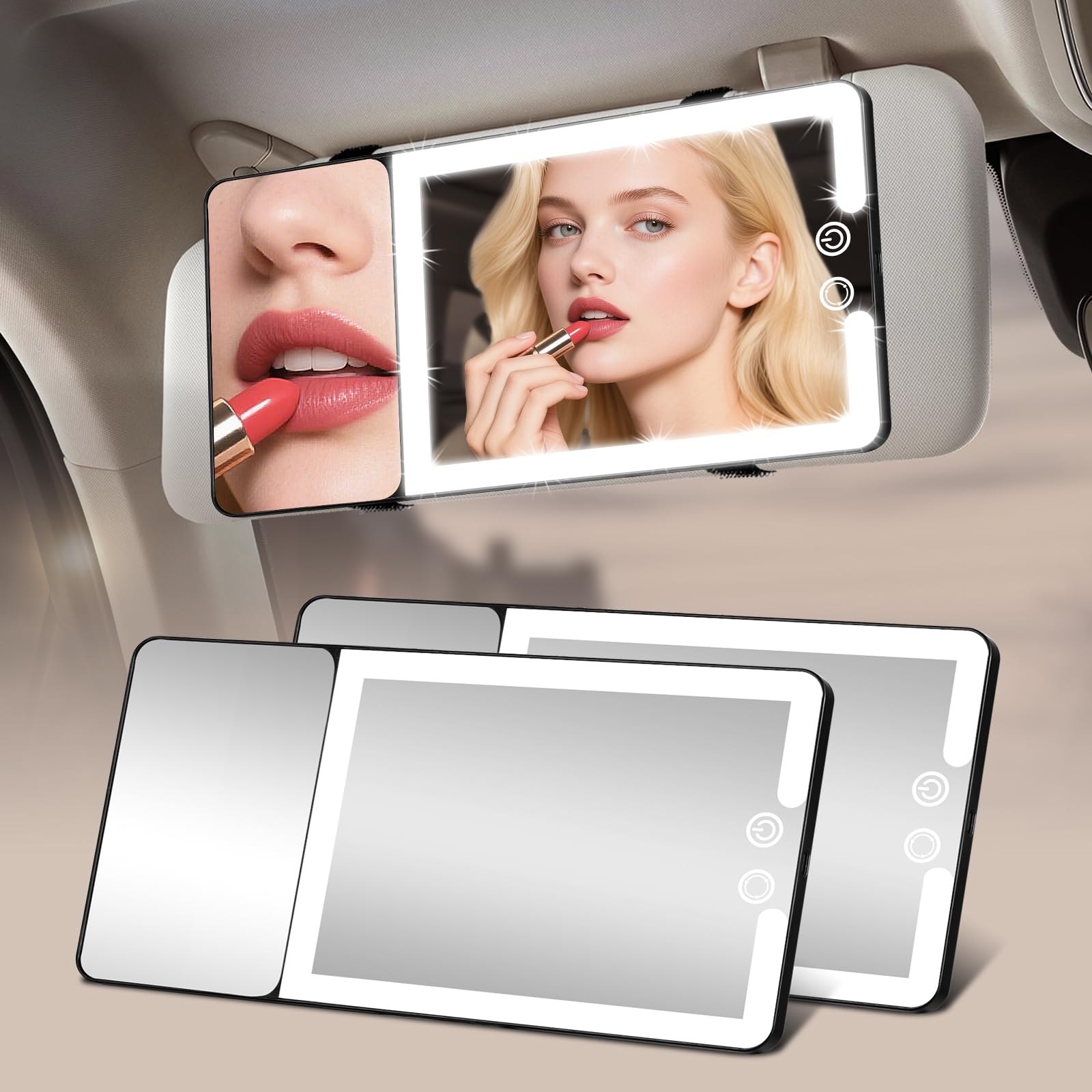 Suupvaor front view of both vanity mirrors showing sleek design and utility
