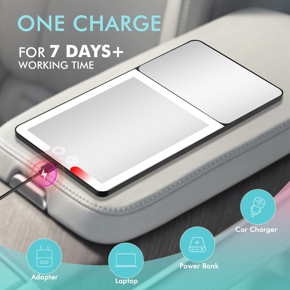 Suupvaor mirror held in hand to show scale and slim, lightweight benefit