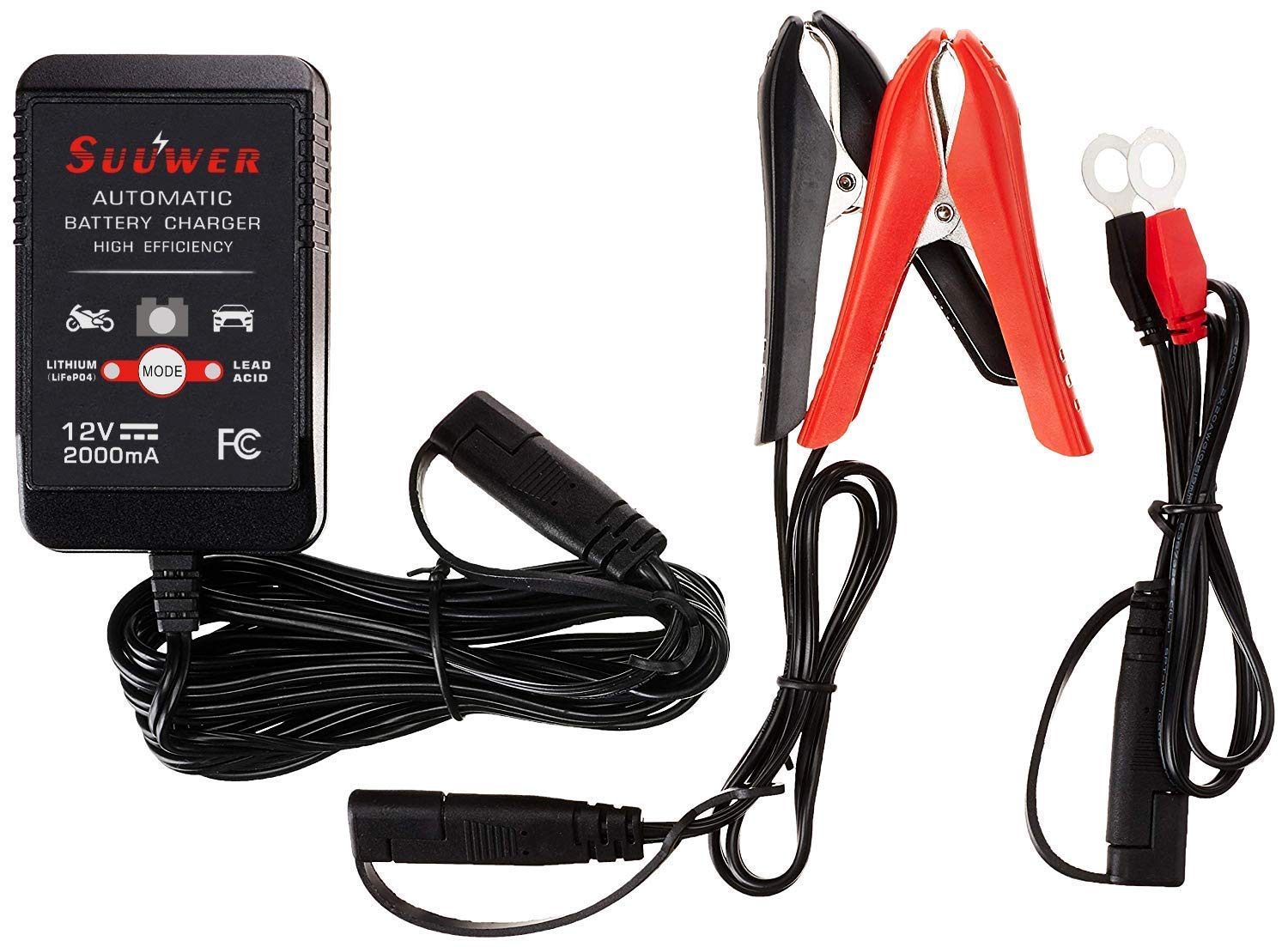 suuwer connected to a motorcycle battery illustrating safe maintenance on powersports