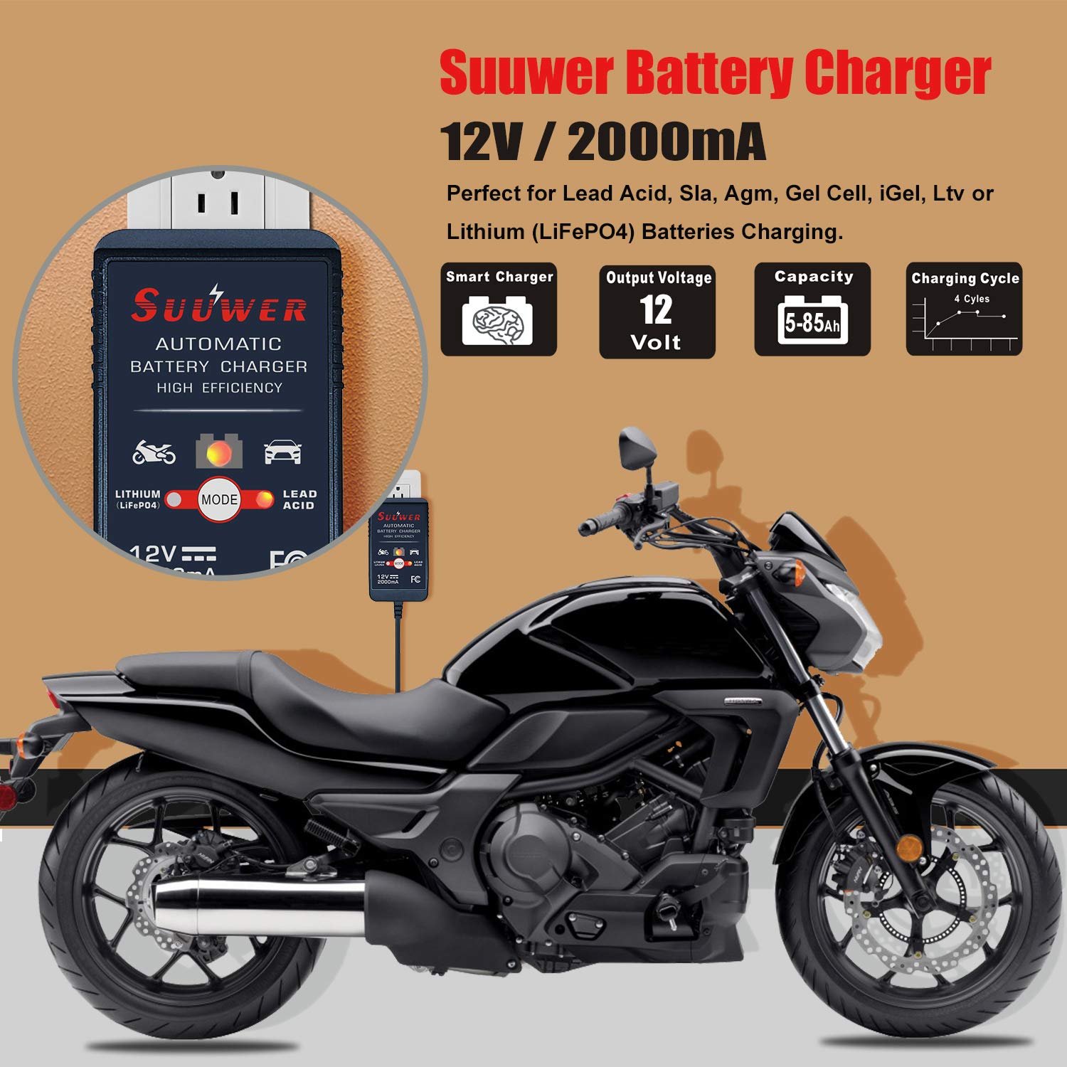 suuwer close up of battery clip and O‑ring terminal for secure, easy connection