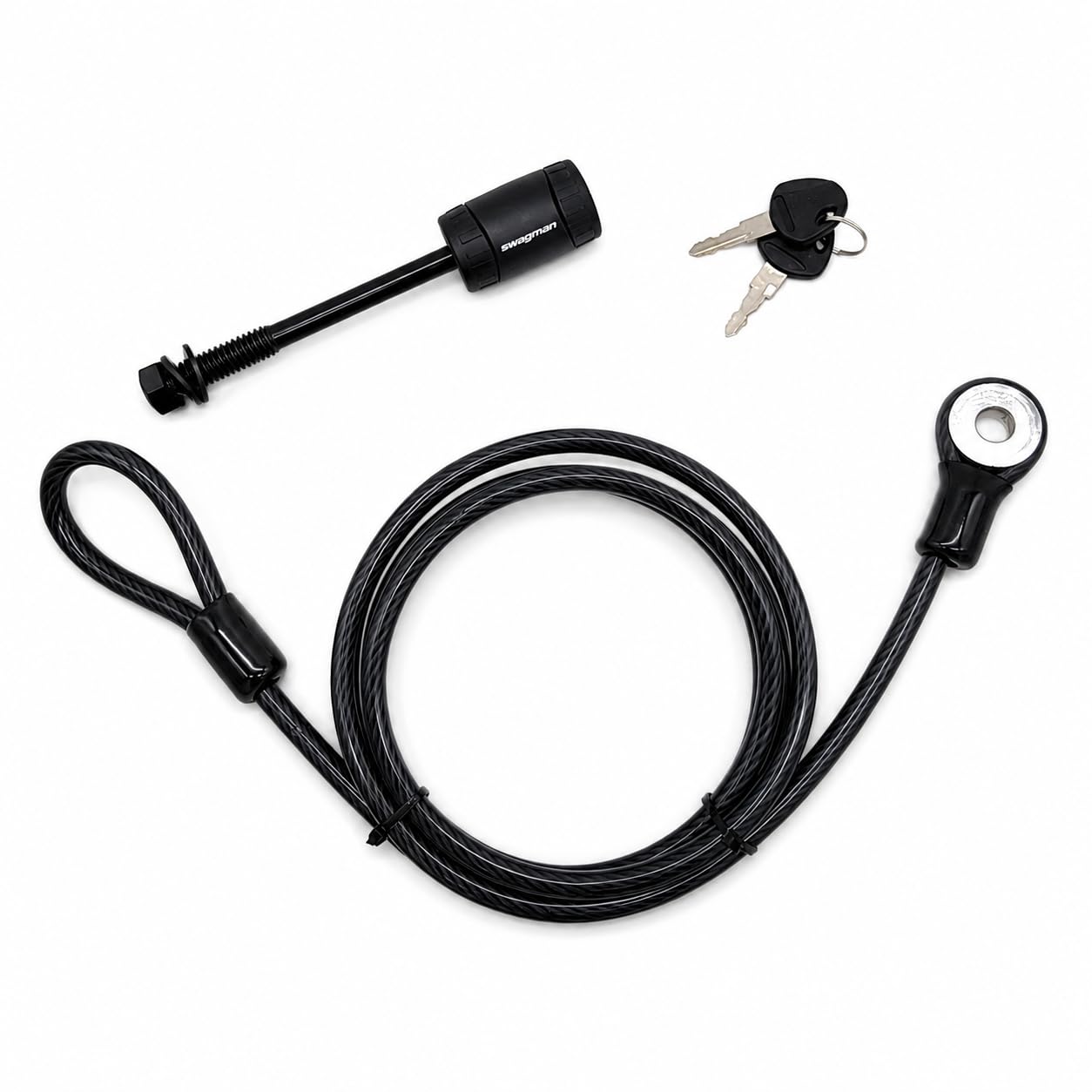 Swagman locking hitch pin front view showing chrome finish and secure fit