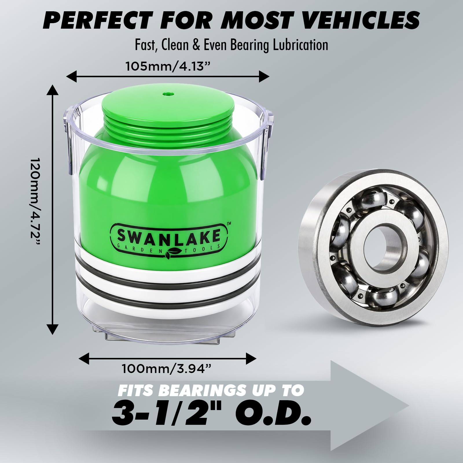 SWANLAKE clear housing detail allowing grease flow visibility benefit