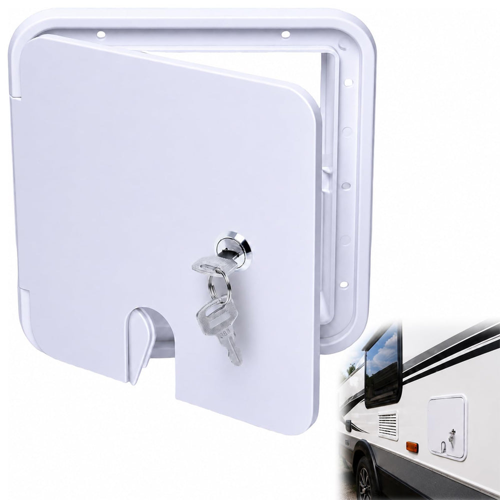 Swess front view hatch closed showing clean white finish and secure appearance