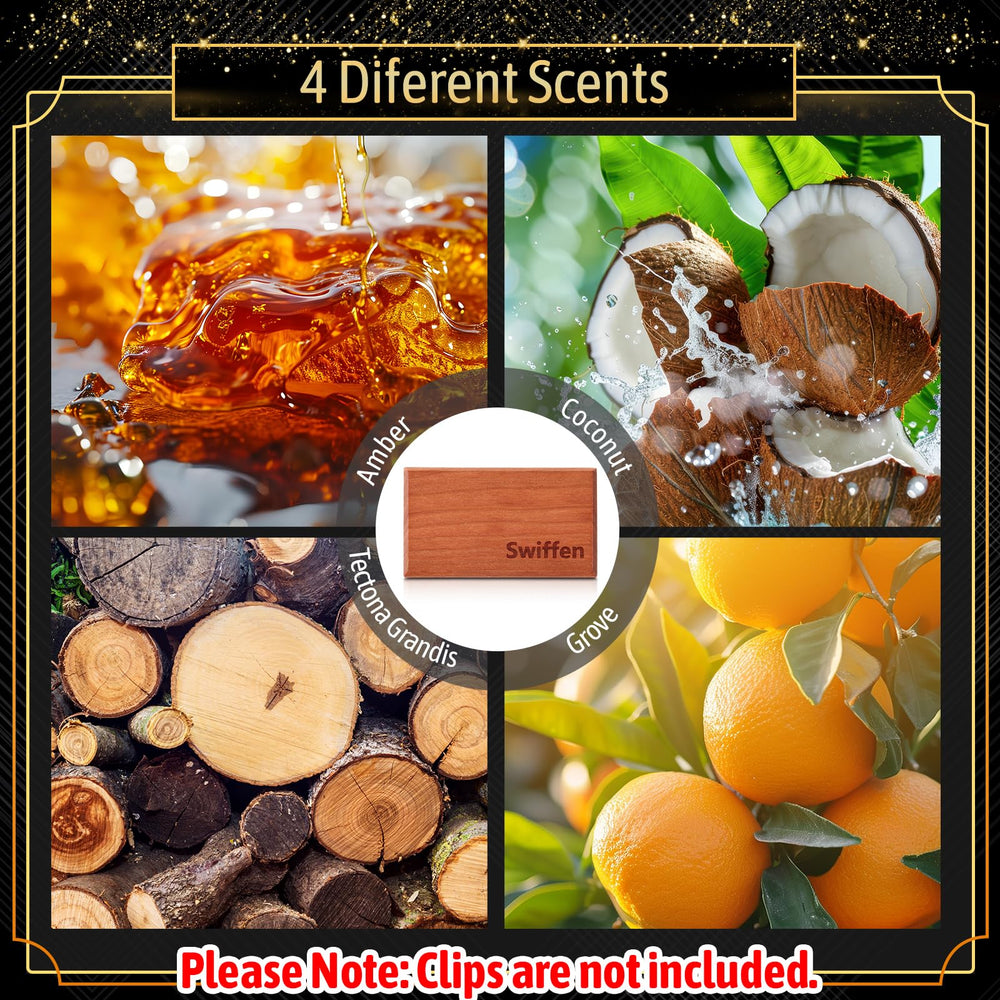 Swiffen four scents arranged displaying Amber Coconut Grove Tectona Grandis variety benefits