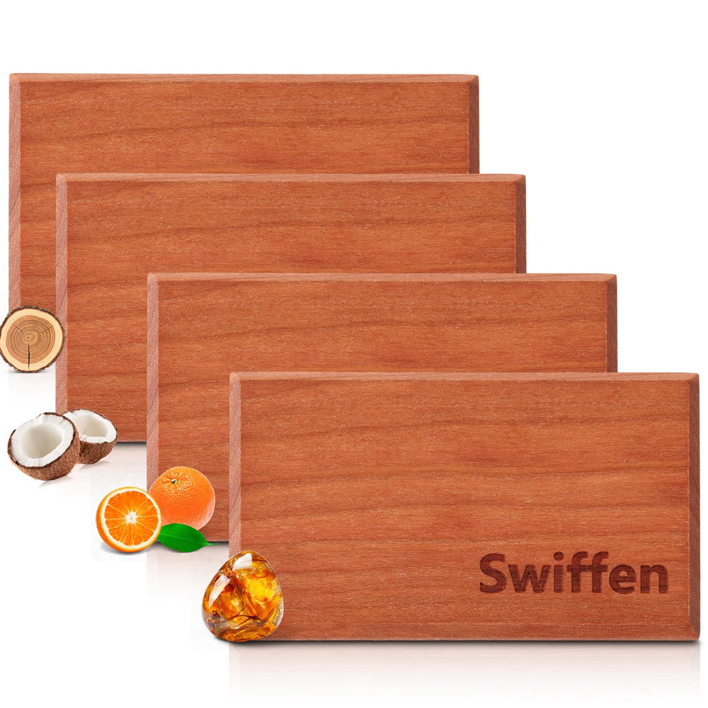 Swiffen front packaging view showing four wooden scent refills and brand clarity