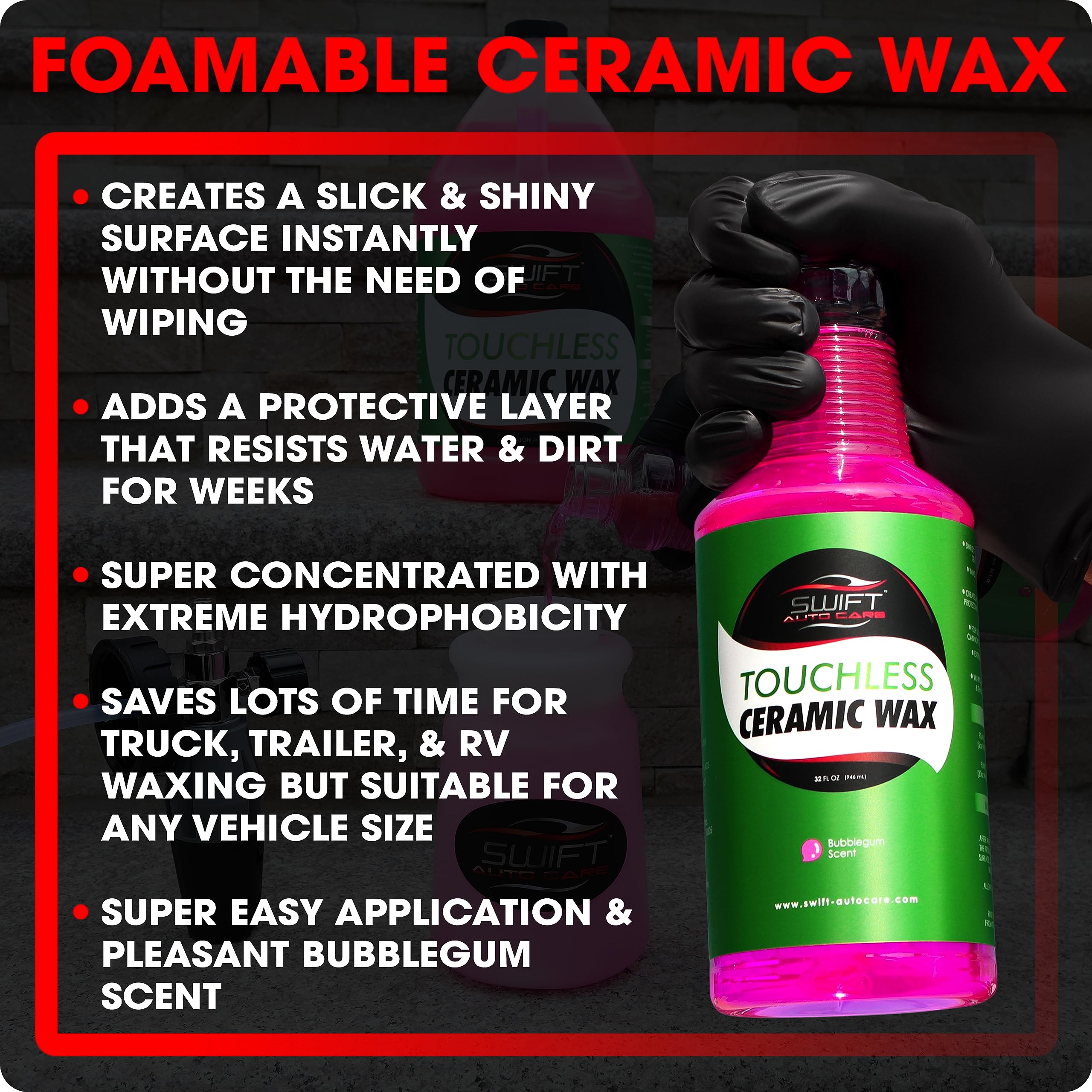 Swift Auto Care foam texture close-up demonstrating thick clinging foam