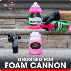 Swift Auto Care rinse-off action showing instant water beading benefit