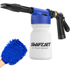 SwiftJet foam gun front view showing controls and quick setup benefit