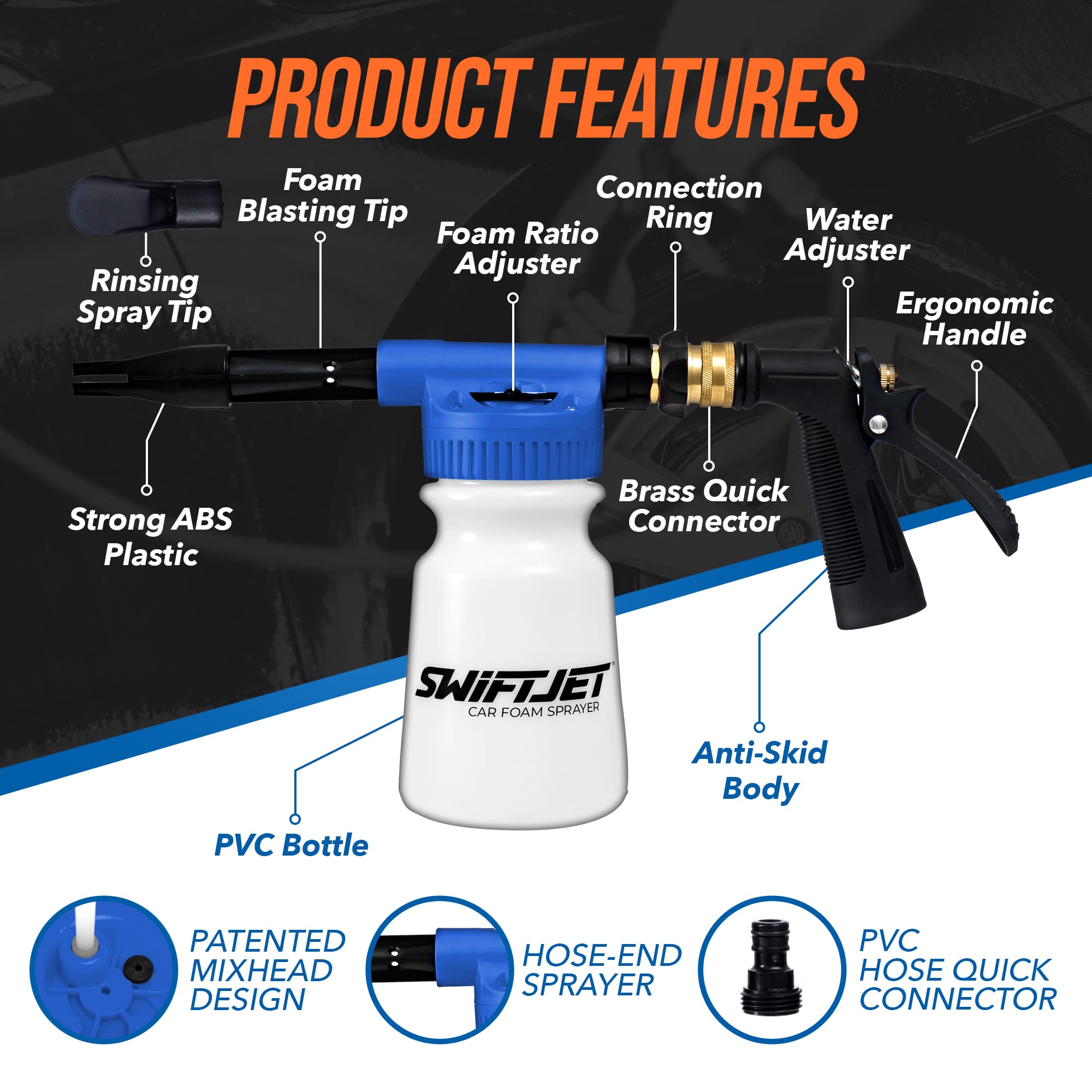 SwiftJet thick foam close-up showing suds that lift dirt safely