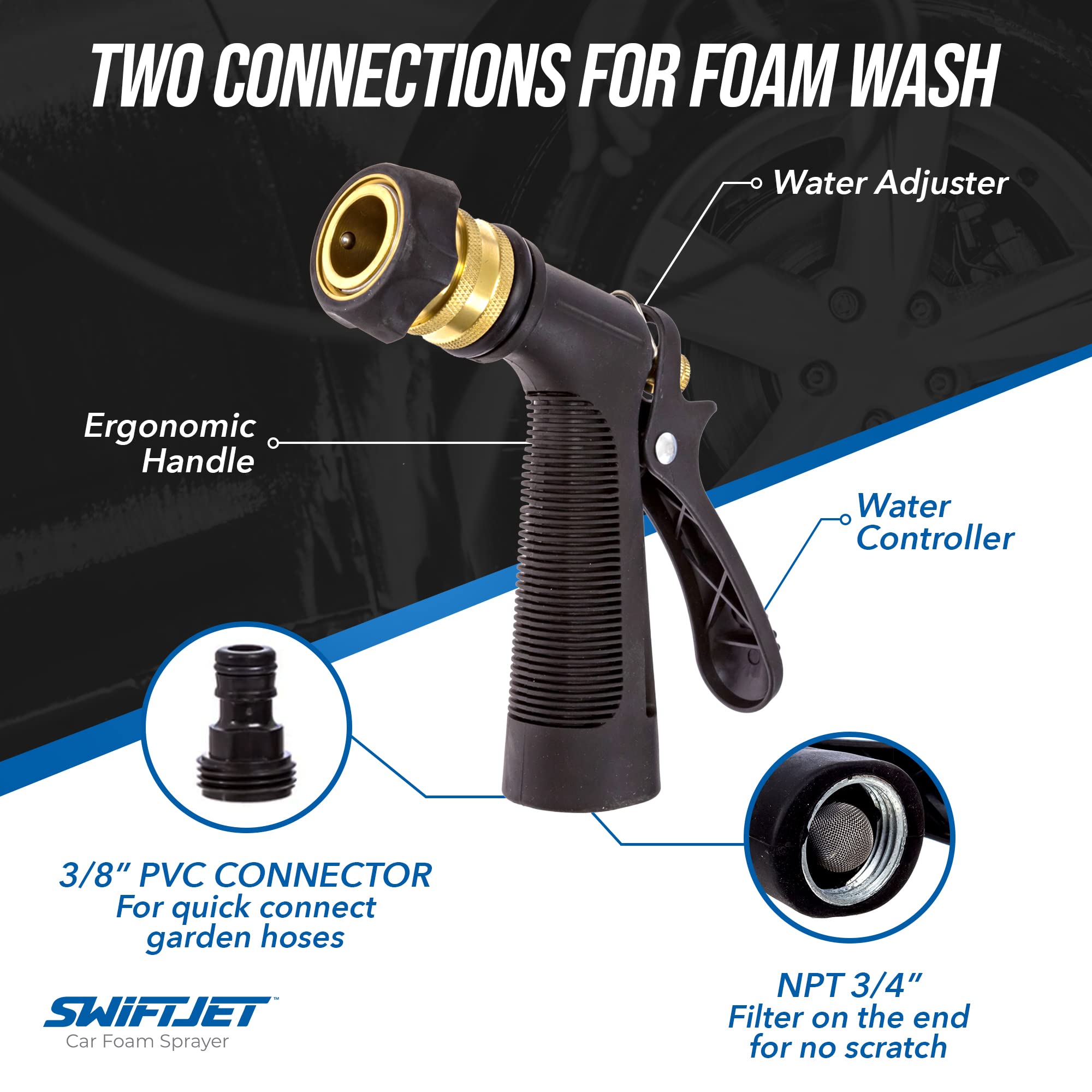 SwiftJet hose connection showing universal fit for easy installation