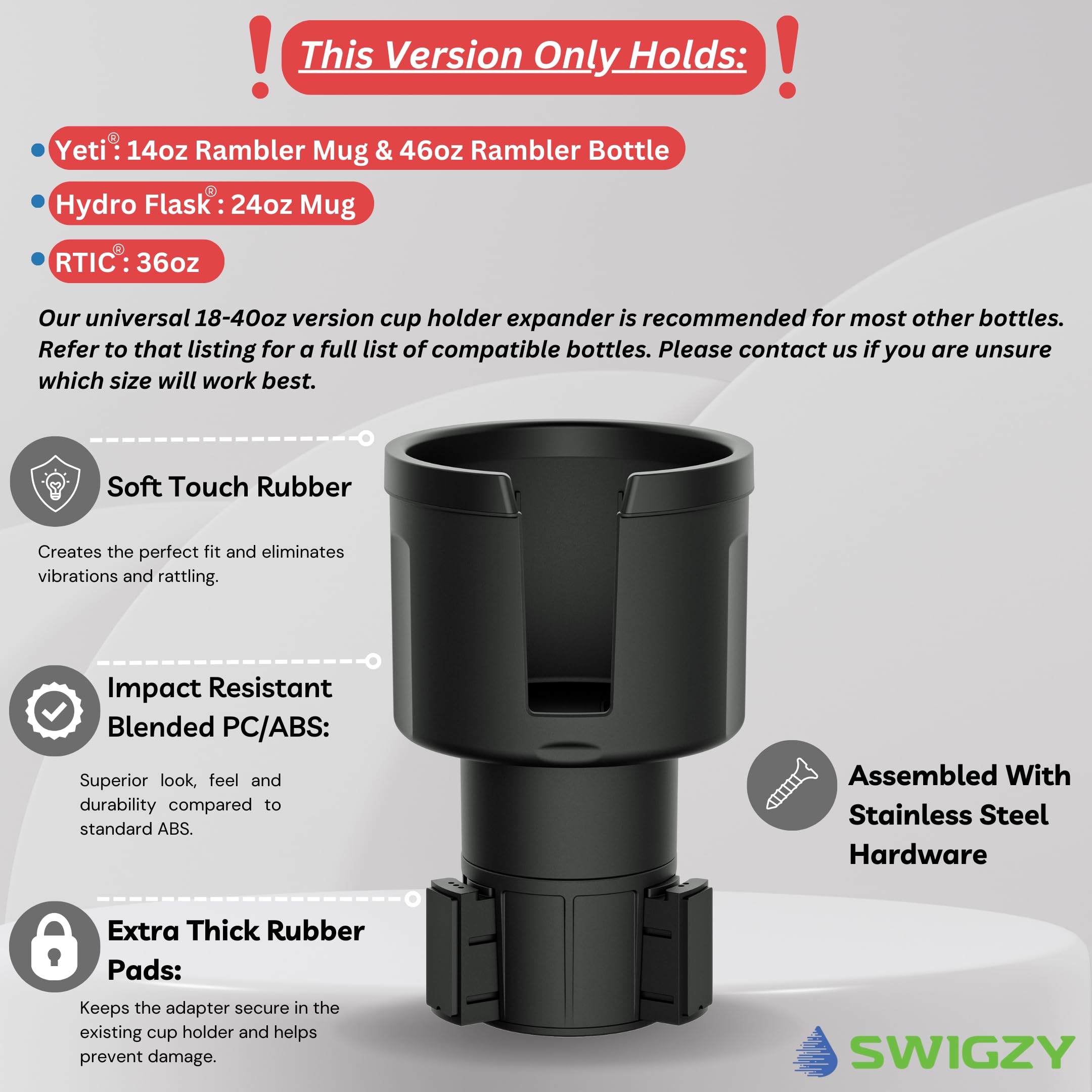 Swigzy soft-touch rubber top close-up protecting tumbler and preventing scratches while holding securely