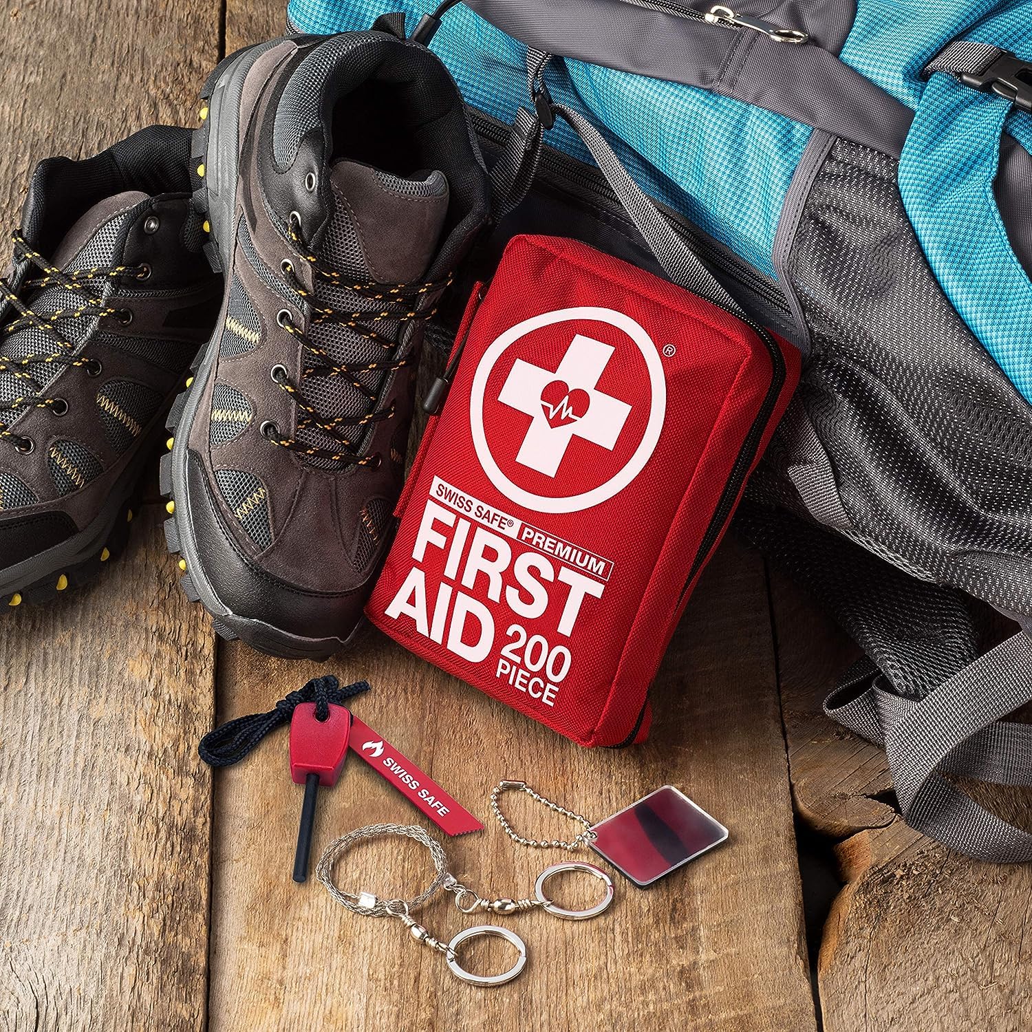 Swiss Safe on campsite table illustrating travel readiness and lightweight portability