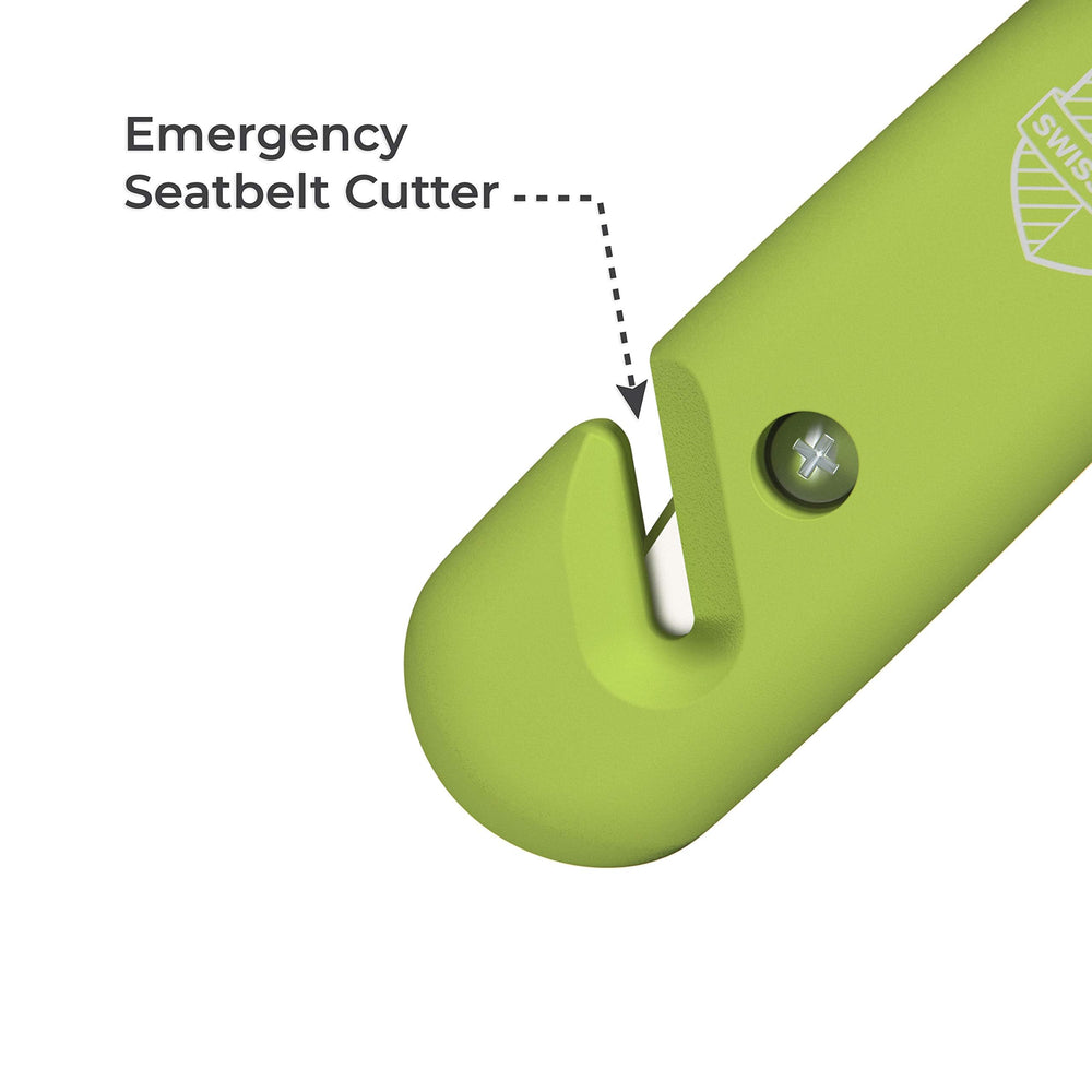 Swiss Safe view of seatbelt cutter detail for fast, safe belt release