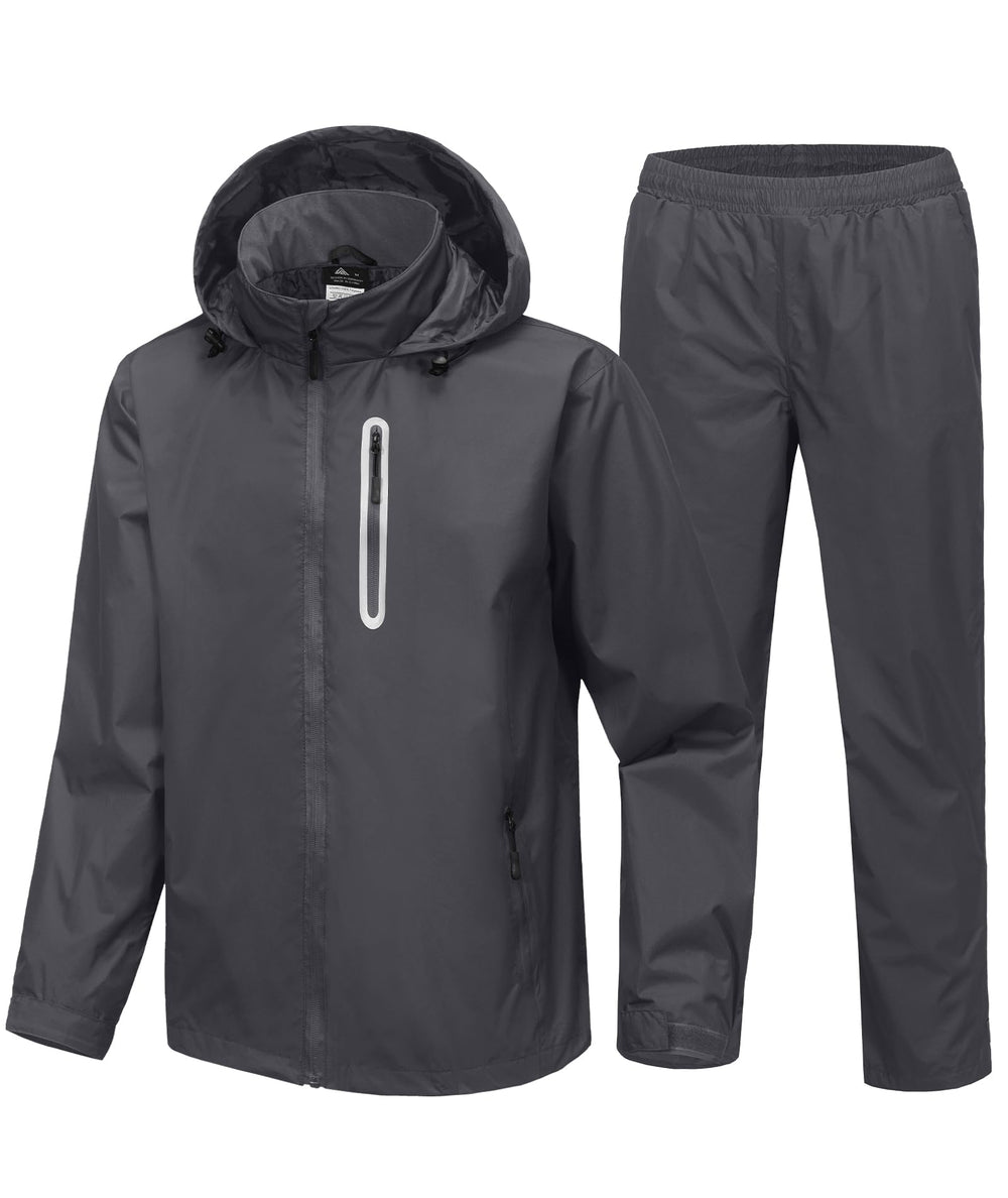 SWISSWELL front view of charcoal rain suit showing full coverage and visibility