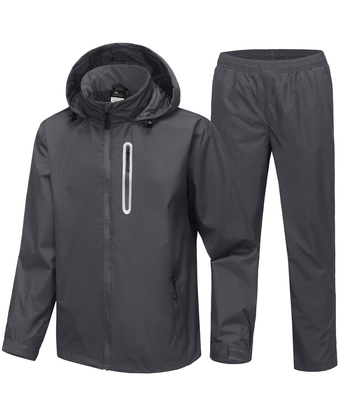 SWISSWELL front view of charcoal rain suit showing full coverage and visibility