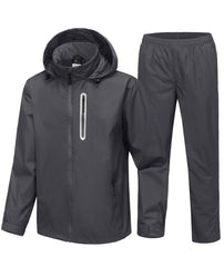 SWISSWELL front view of charcoal rain suit showing full coverage and visibility