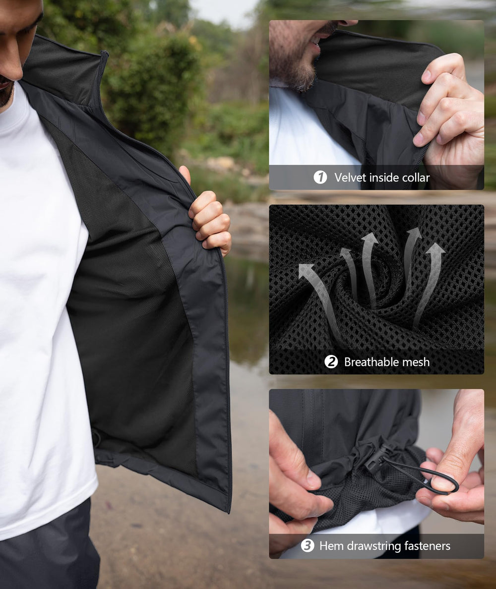 SWISSWELL jacket with hood rolled into collar for neat storage