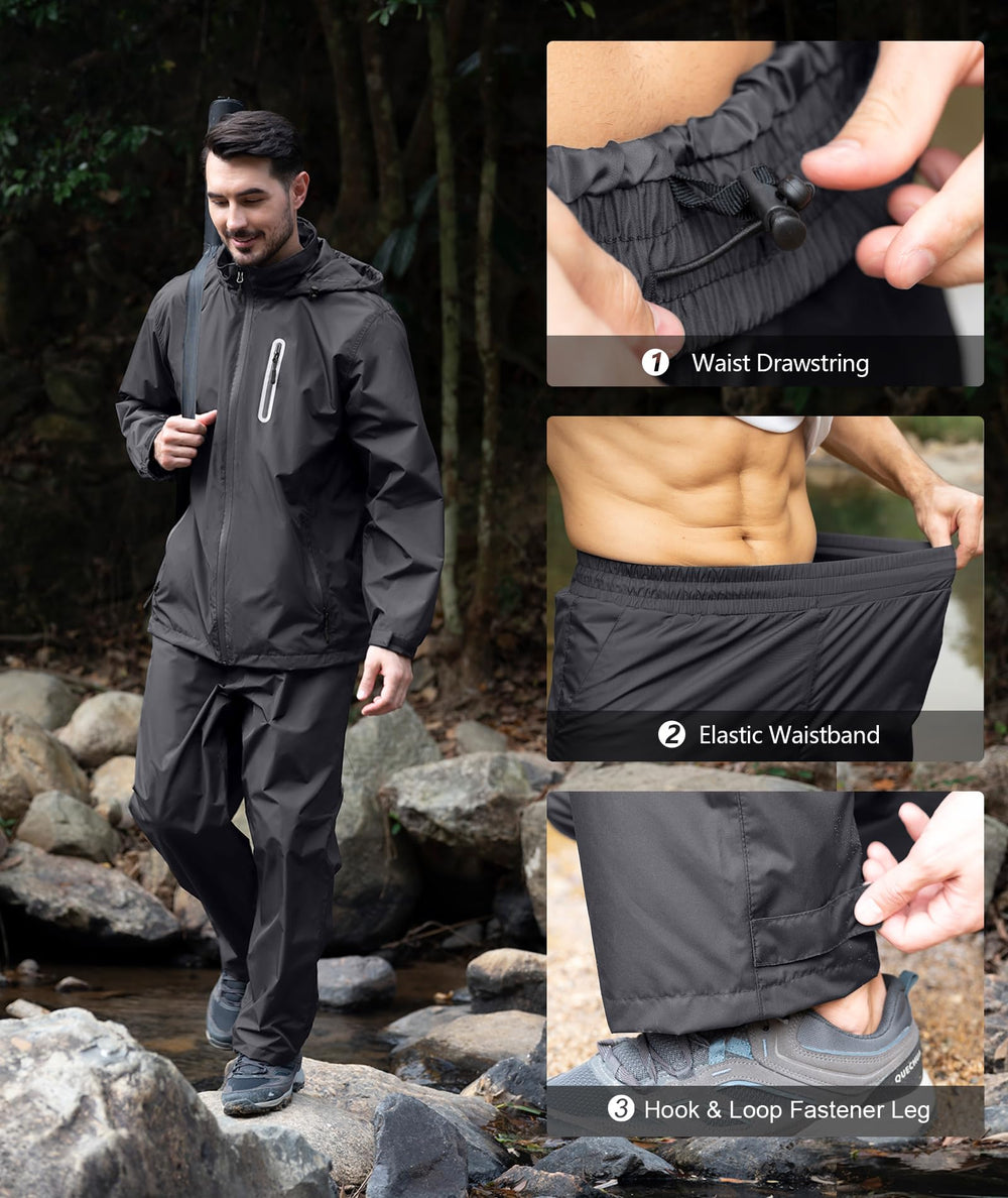 SWISSWELL golfer wearing rain suit on wet fairway for weather protection